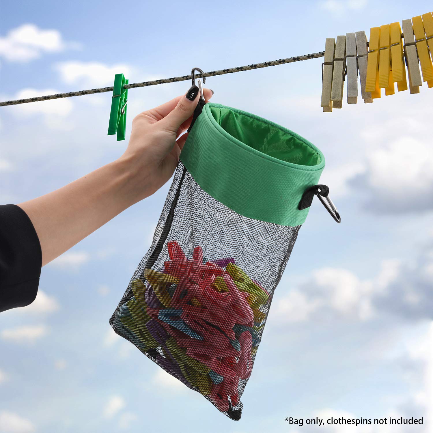 Mesh Clothespin Bag with Hooks Hanging Clothes Pin Bag with Drawstring Closure Clothespin Holder