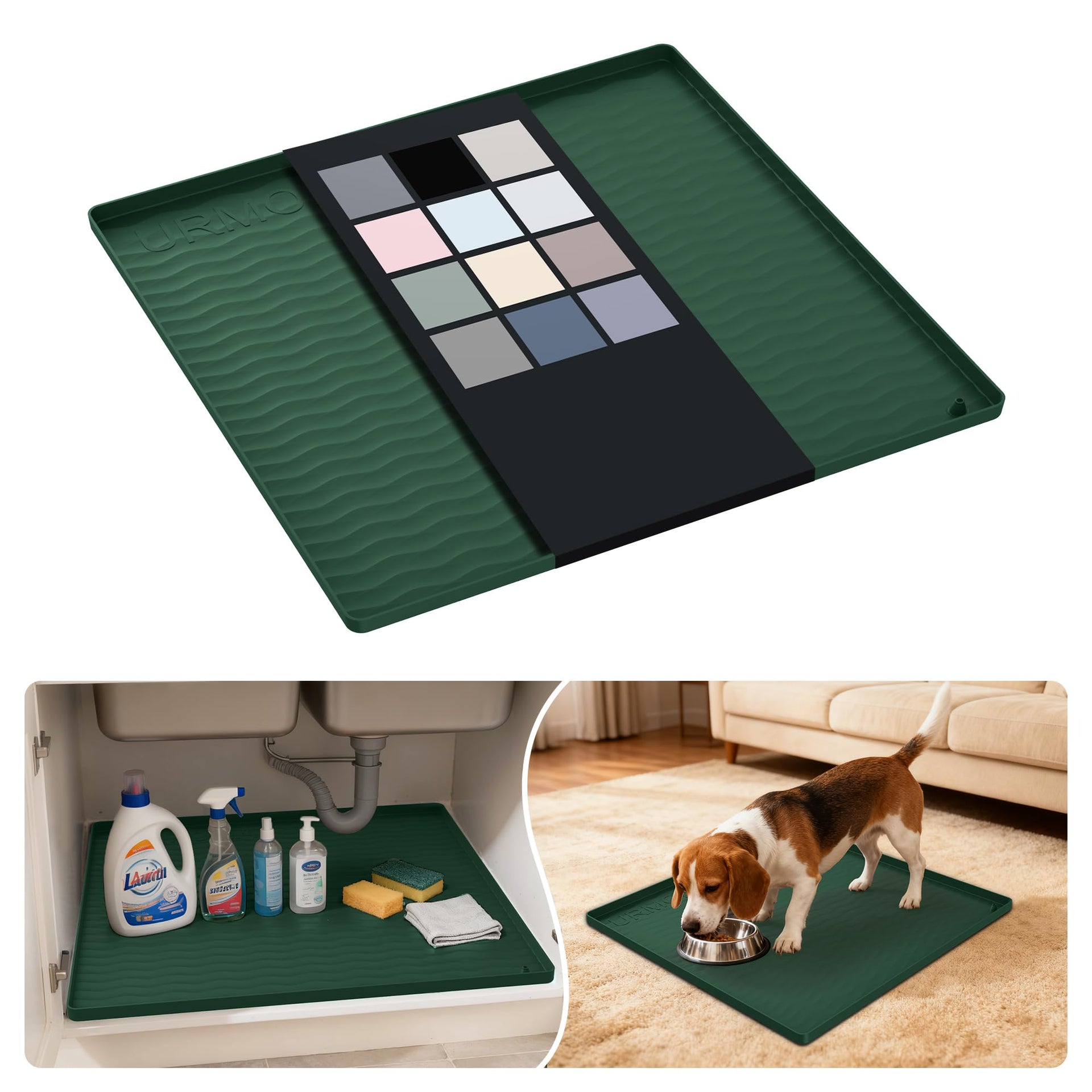 Waterproof Silicone Under Sink Mat 19'' x 19'' Shelf Liner for Kitchen and Bathroom