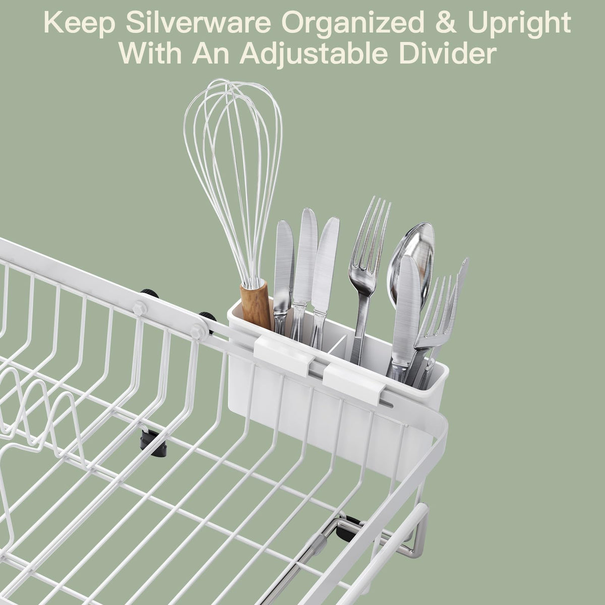 White Dish Drying Rack Over The Sink with Utensil Holder