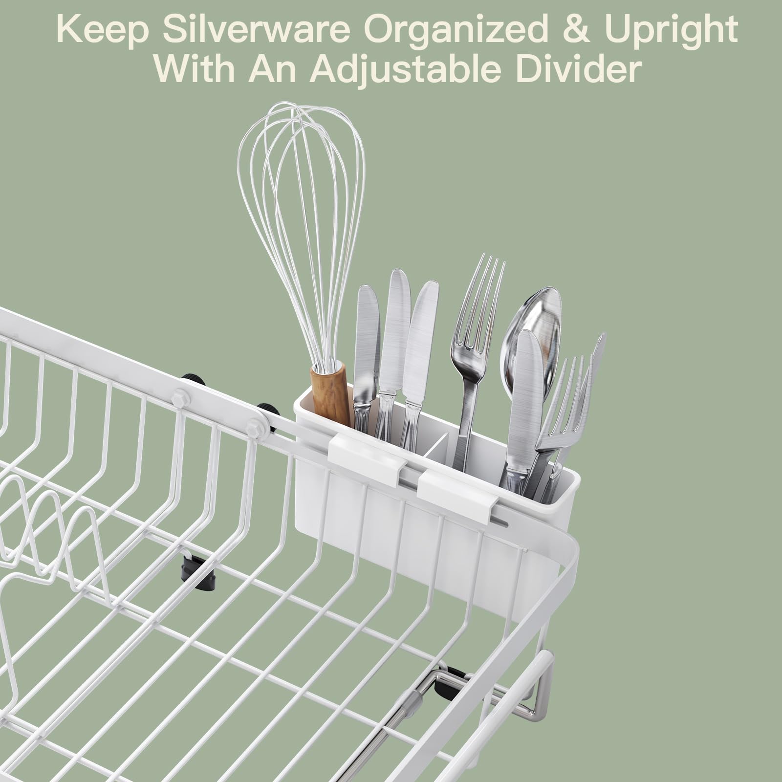White Dish Drying Rack Over The Sink with Utensil Holder