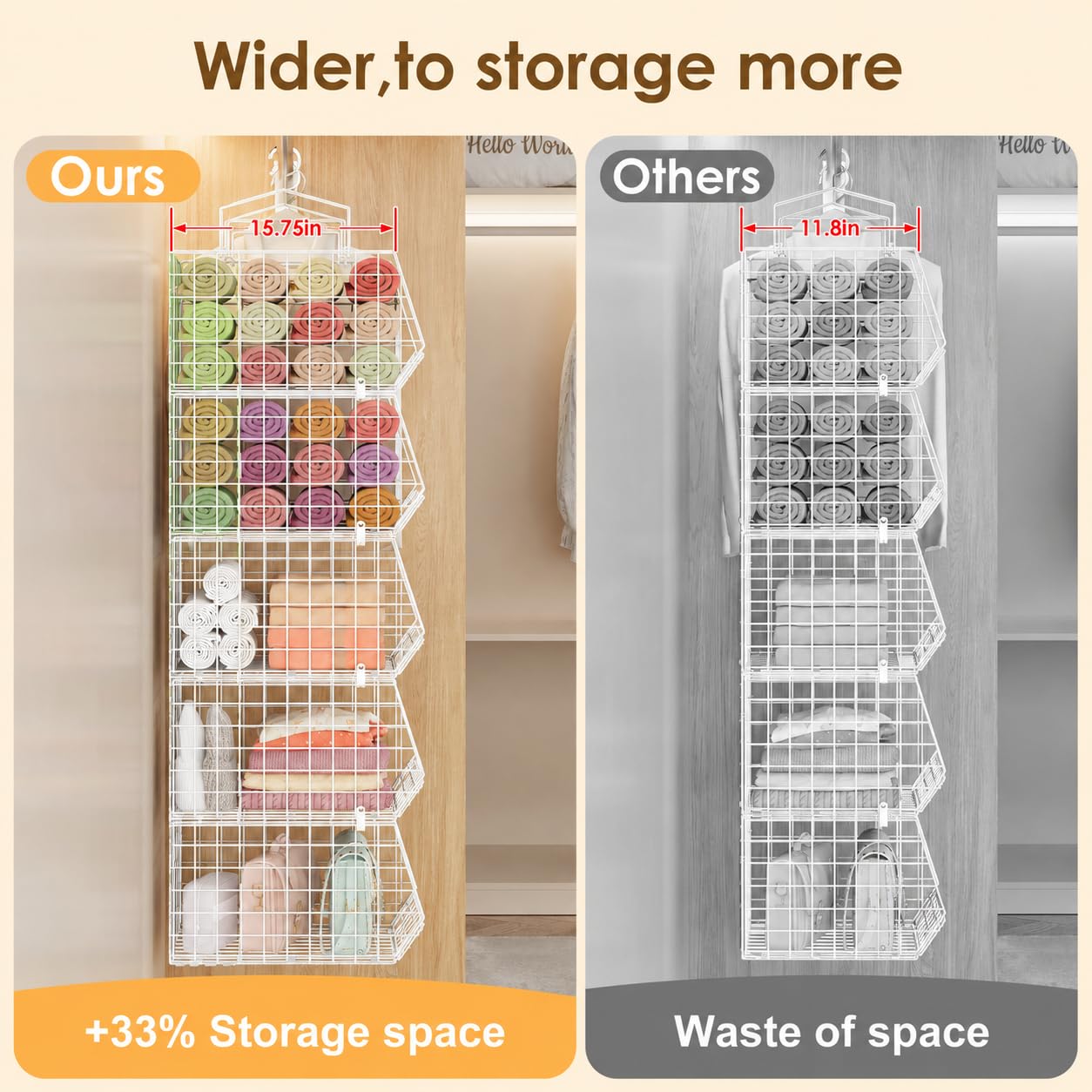 4" Extra Deeper Foldable Hanging Closet Organizer