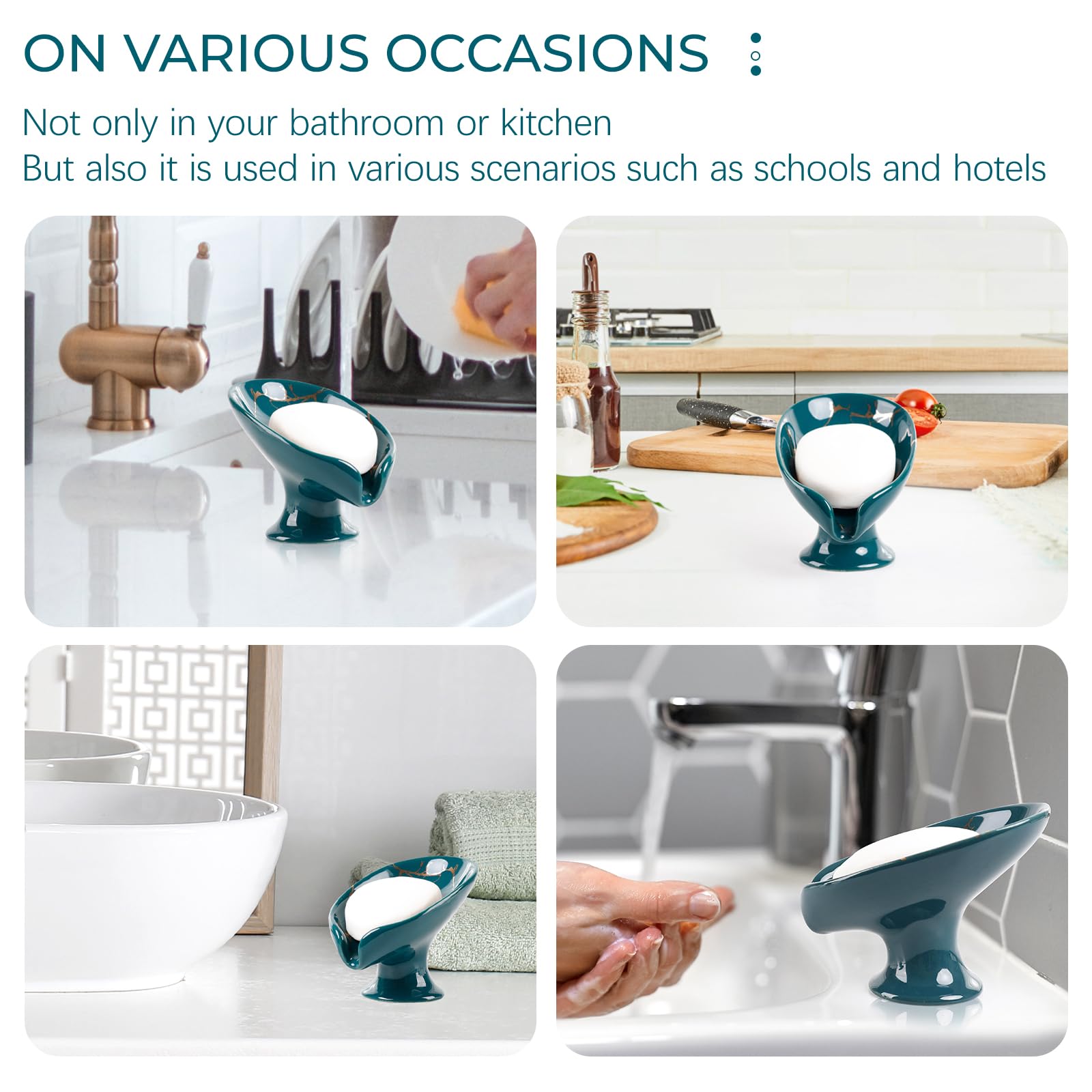 Soap Dish Ceramic Soap Holder Self Draining Leaf Shape Bar Soap Holder
