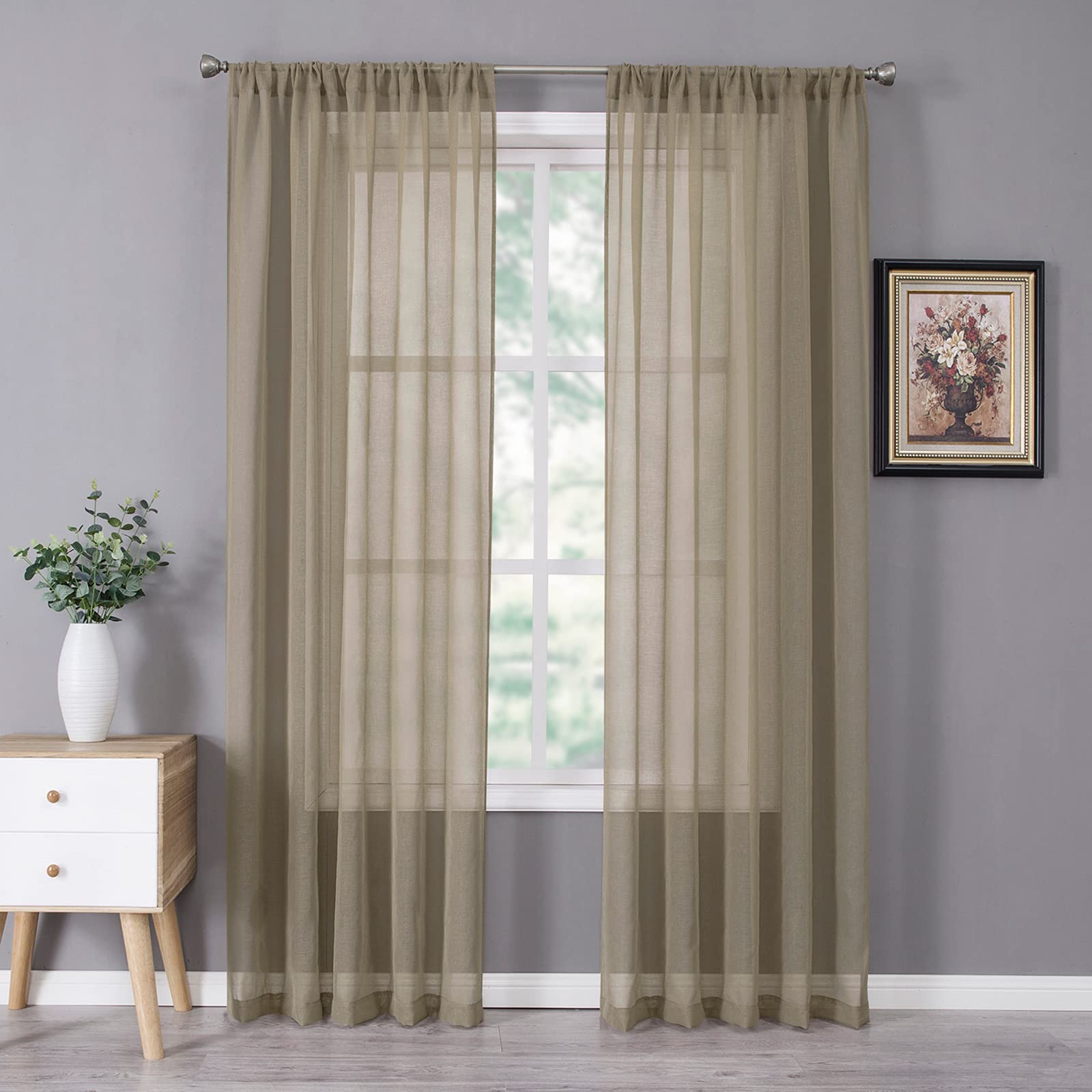 Sheer Curtains Bedroom Linen Textured Curtain Sheers Light Filtering Voile Rod Pocket Curtains for Living Room (2 Count)