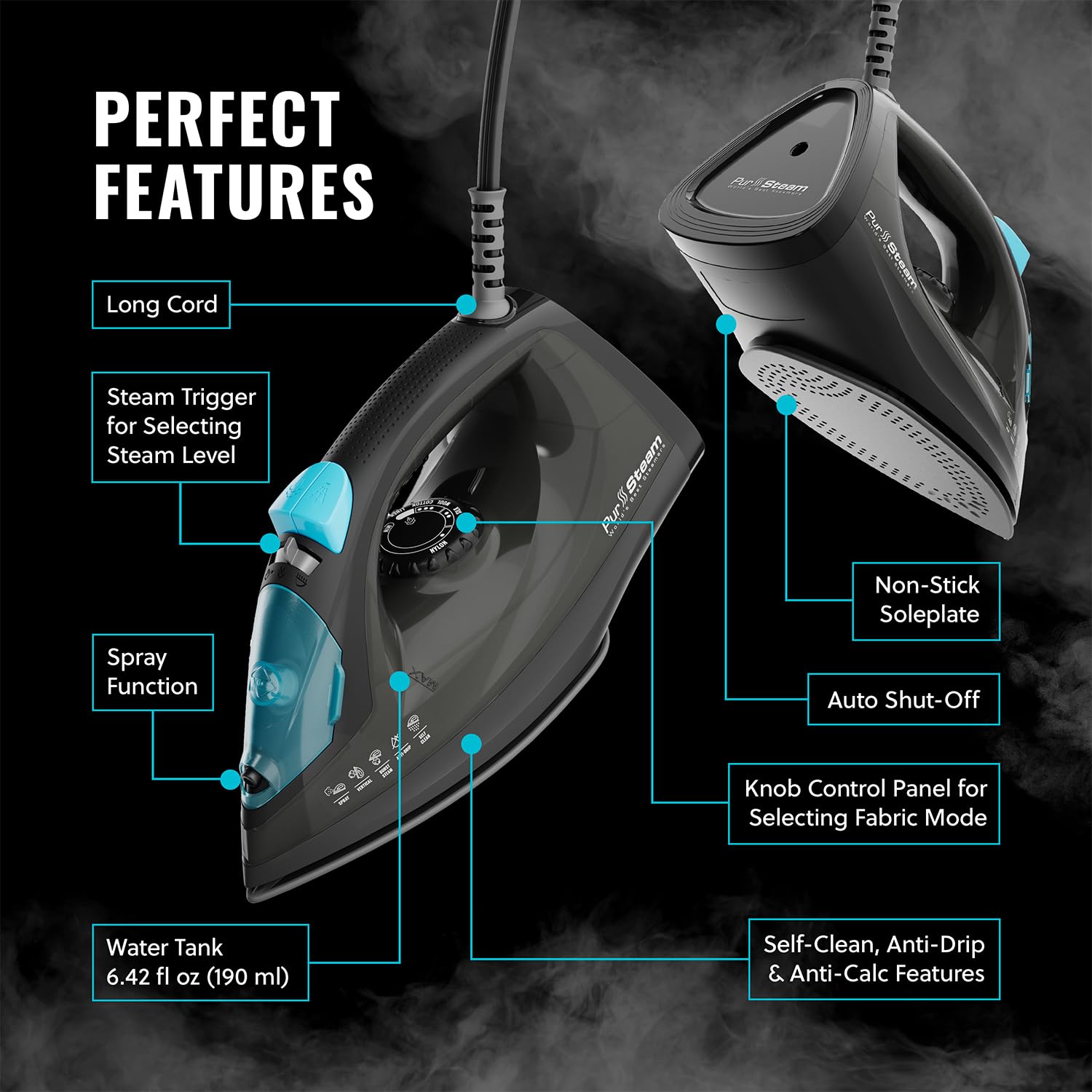 PurSteam SteamLite Steam Iron with Non
