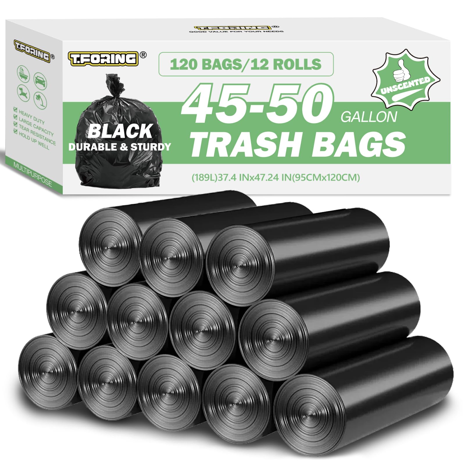 45 50 Gallon Trash Bags Unscented (120 Count)