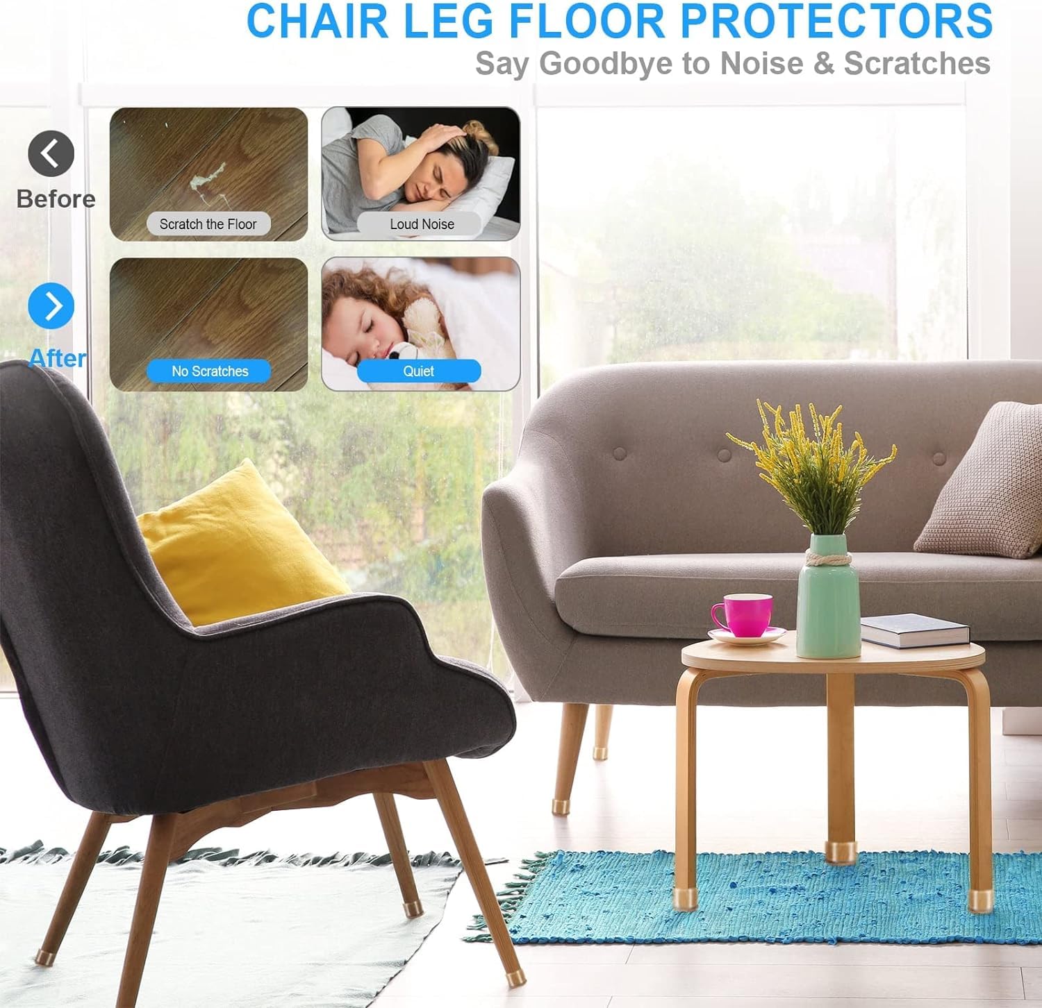 20 Pcs Chair Leg Floor Protectors Black Fit Diameter (20 Count)