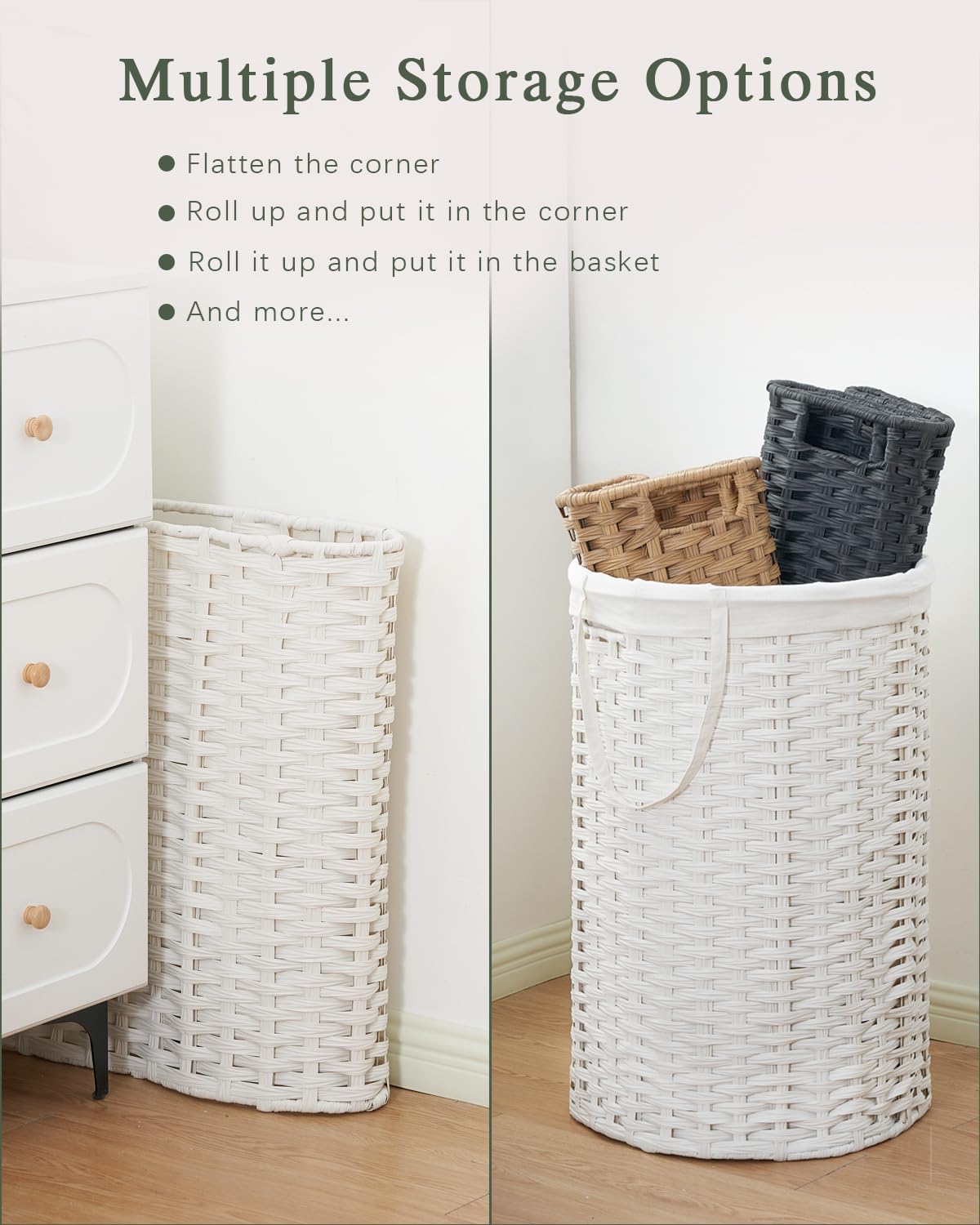 Laundry Hamper with Lid Round Laundry Basket 23.8 Gal White