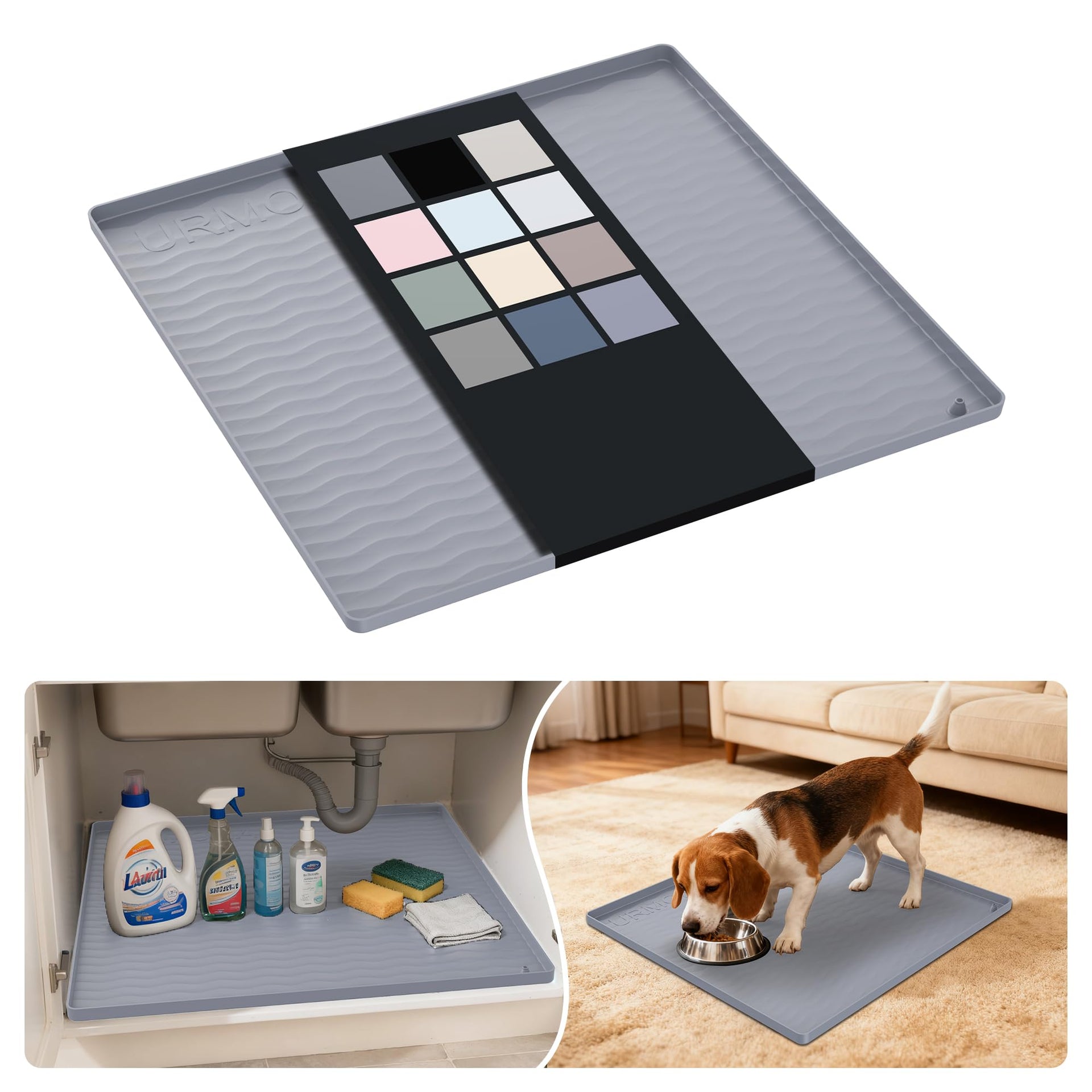 Waterproof Silicone Under Sink Mat 19'' x 19'' Shelf Liner for Kitchen and Bathroom