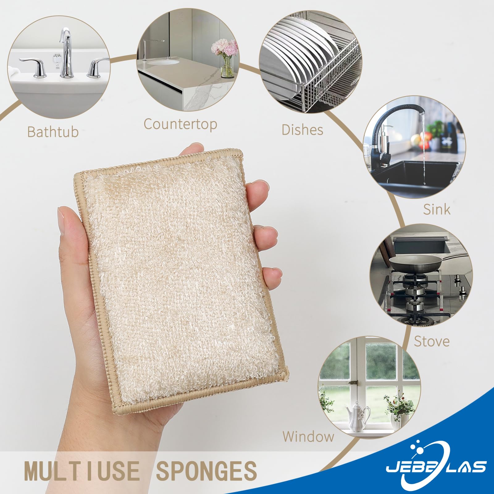 8Pack Bamboo Natural Kitchen Sponges Dish Sponge Cleaning Sponge Heavy Duty Scrub Sponge for Cleaning Kitchen and Household Pink (8 Count)