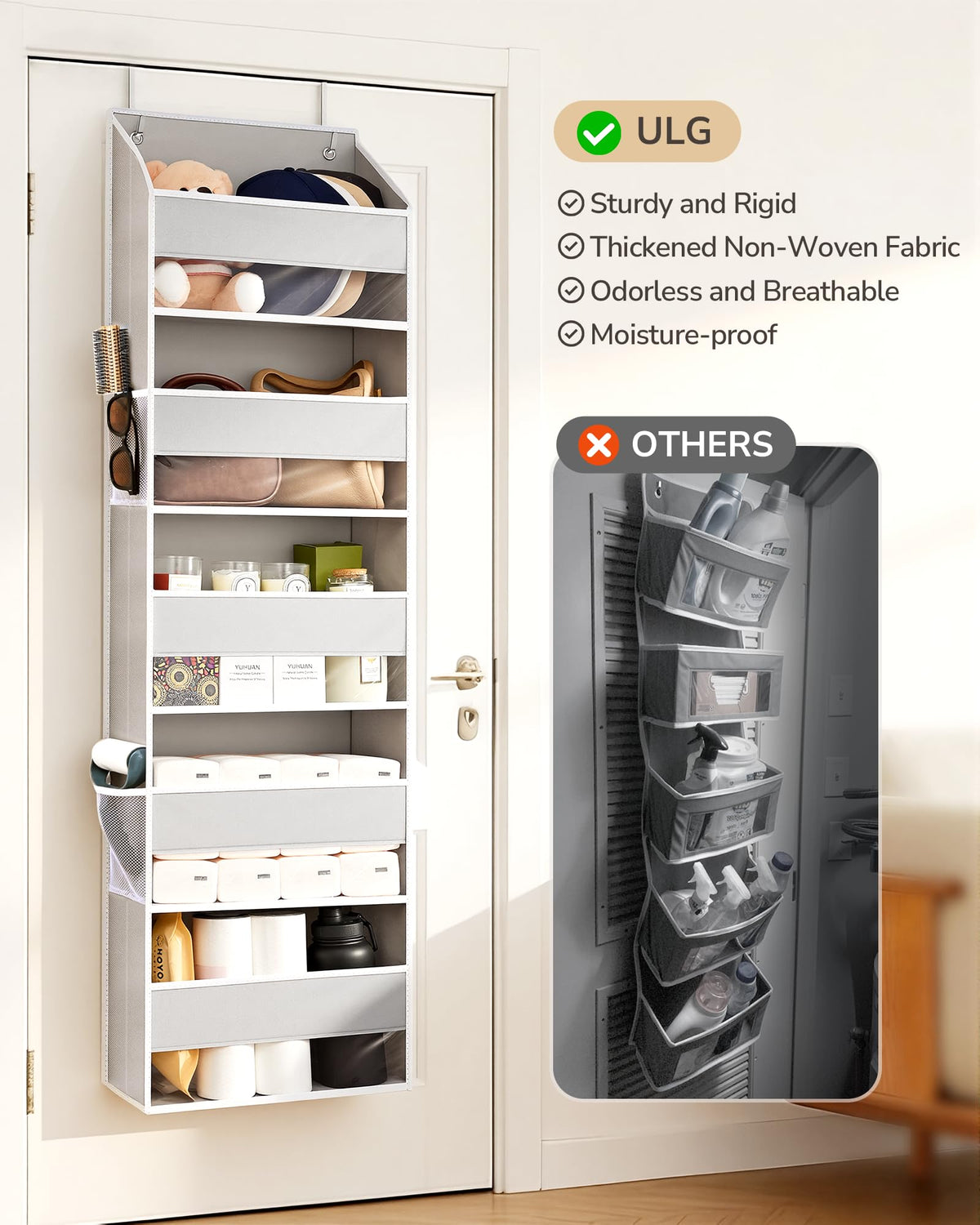 1 Pack Over Door Organizer Hanging Storage Light Gray