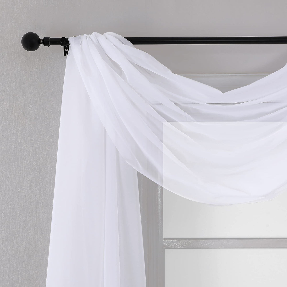 White Sheer Scarf Valances for Windows 216 Inch Extra Long (2 Count)