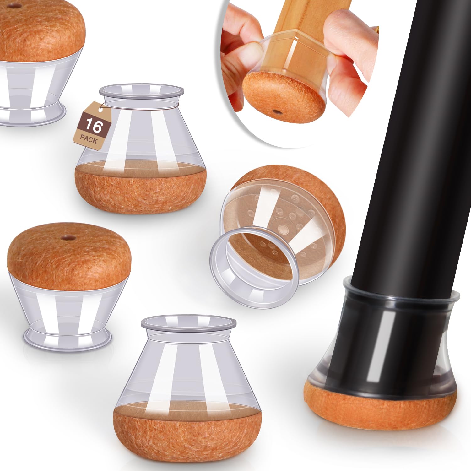 Chair Leg Floor Protectors Silicone Caps Felt Furniture Pads Covers (16 Count)