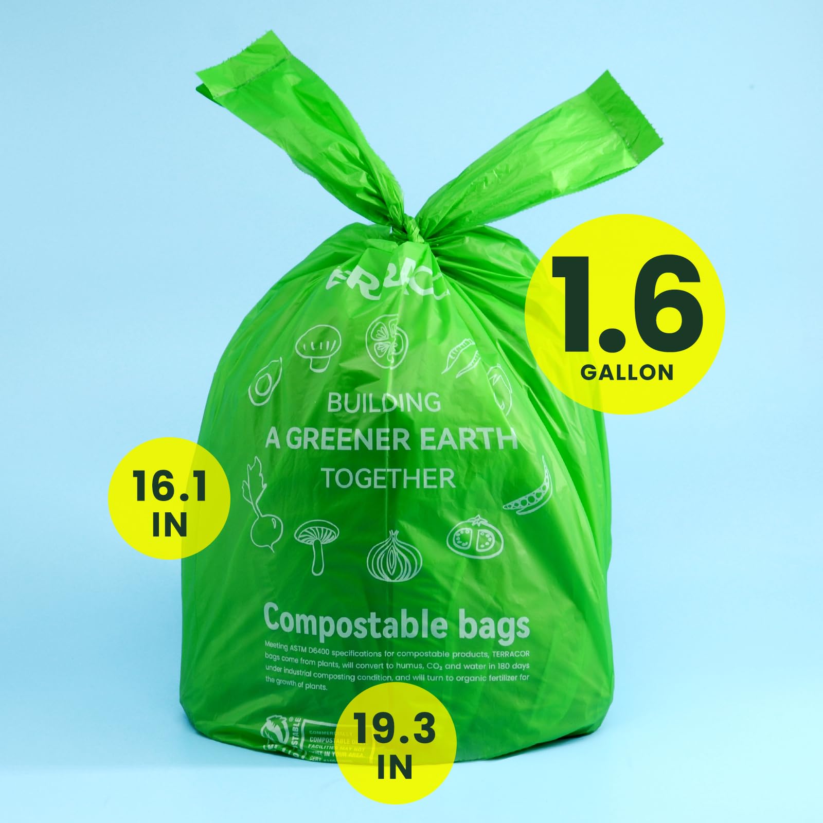 1.6 Gallon Compostable Food Scrap Bags Handle Tie for Kitchen Countertop Bin (100 Count)