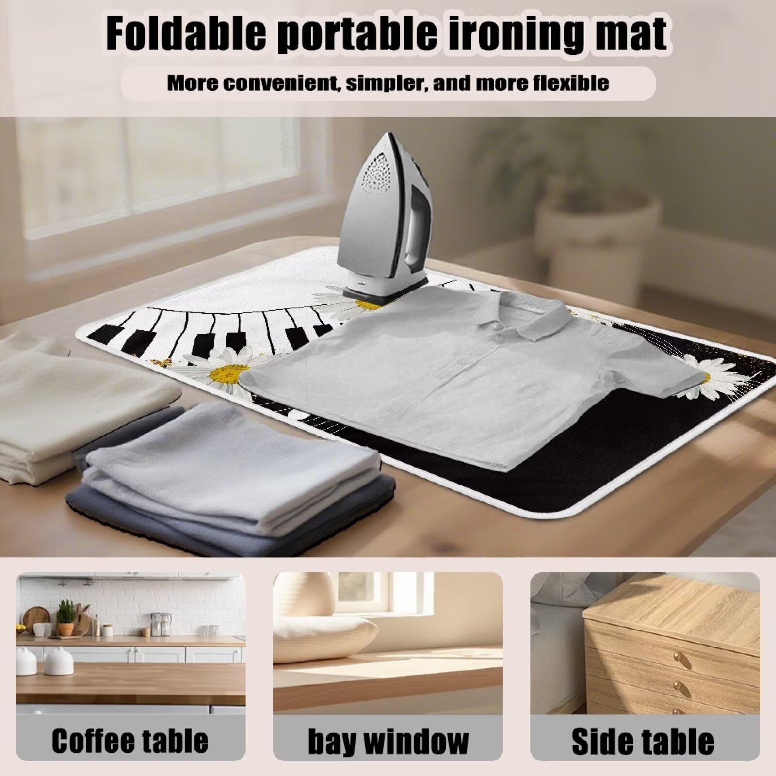 Music Ironing Pad Ironing Blanket Thick Travel Iron Pad Heat Resistant Ironing Board Cover for Table Top