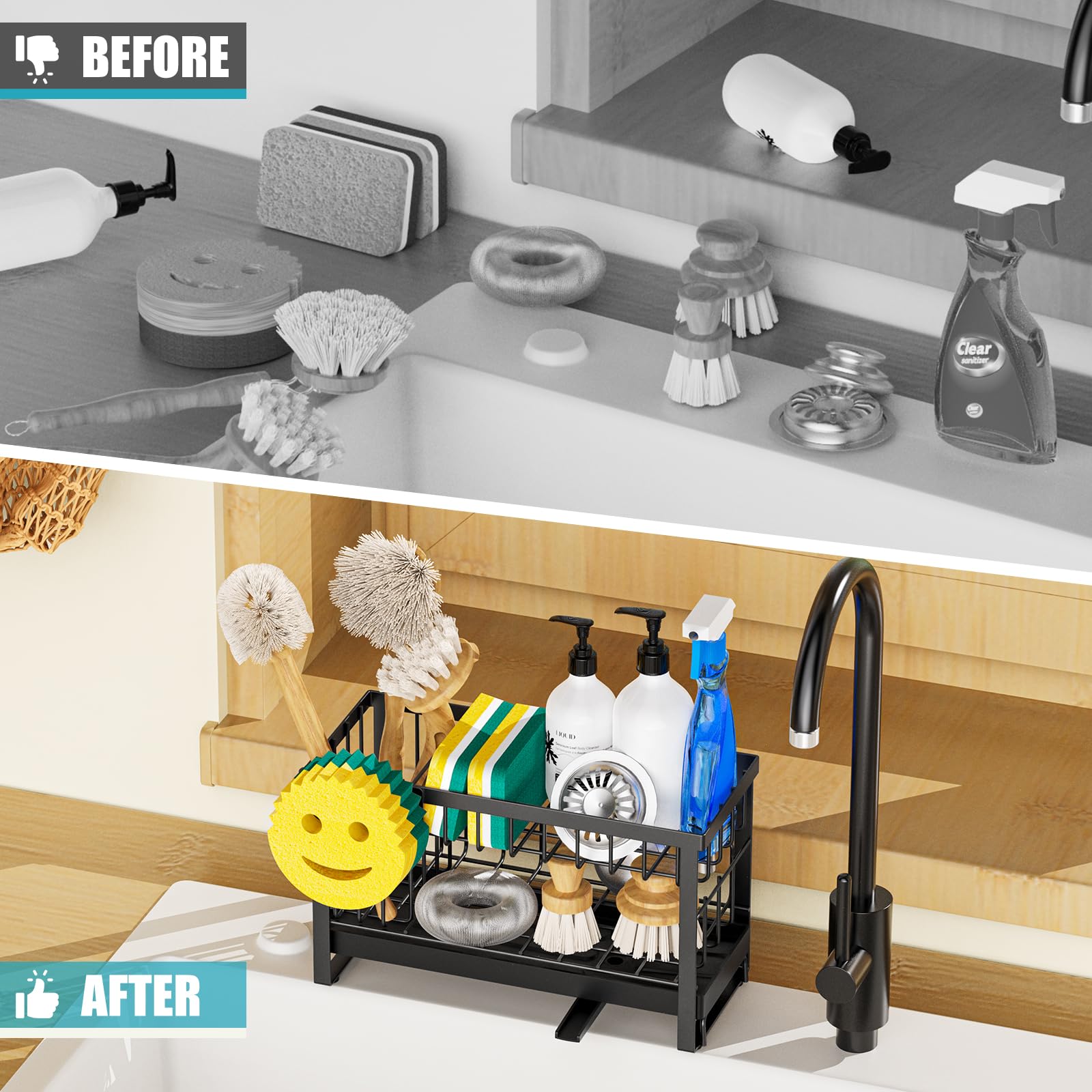 Sponge Holder for Kitchen Sink with Flexible Smiley Face