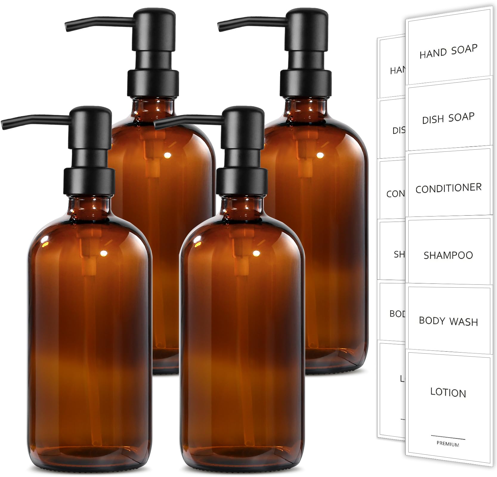 Amber Glass Soap Dispenser (4 Count)