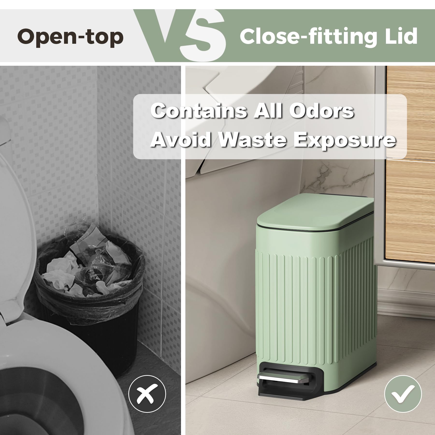 Slim Bathroom Trash Can with Lid Soft Close & Pedal