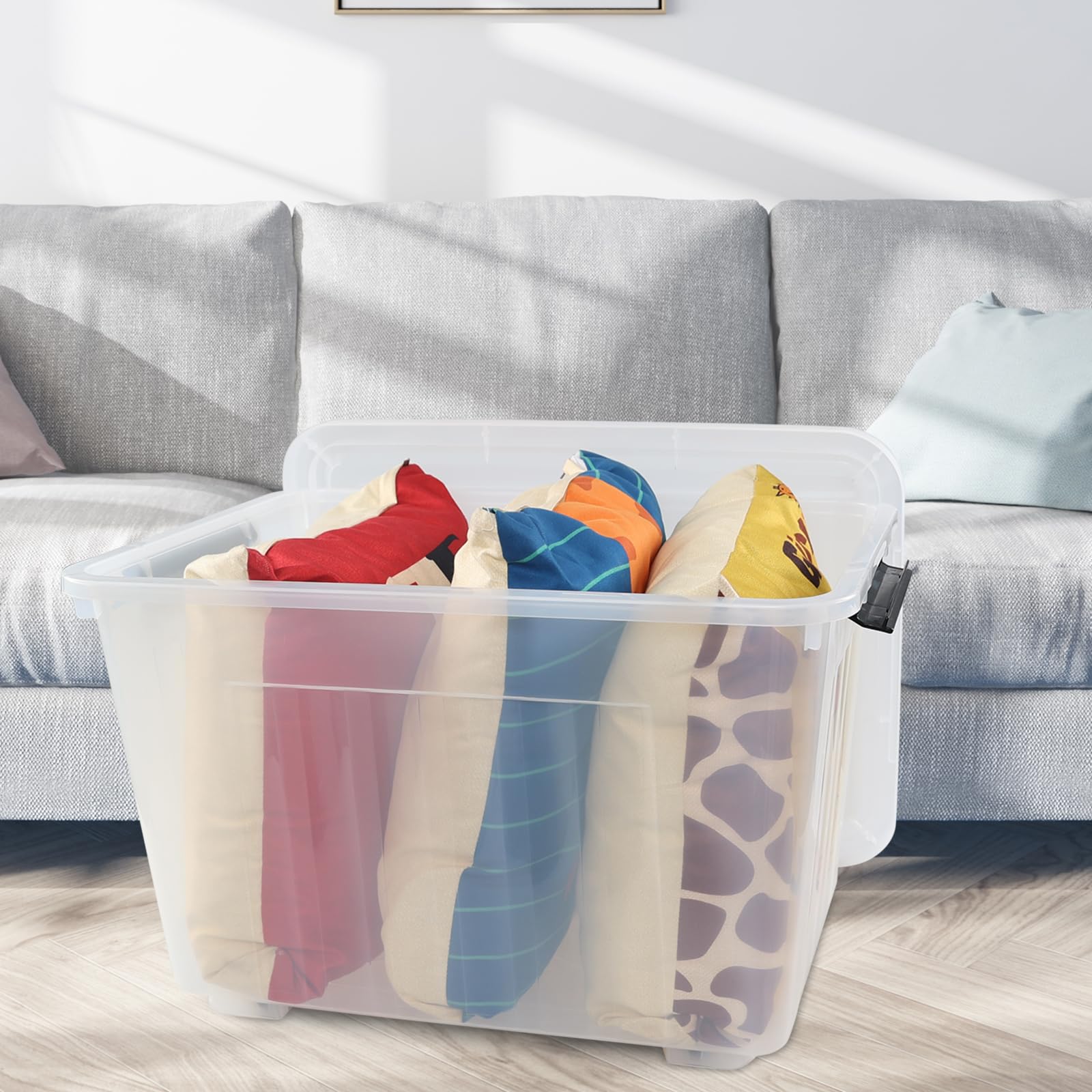 Clear Plastic Storage Bins With Lids and Wheels (4 Count)