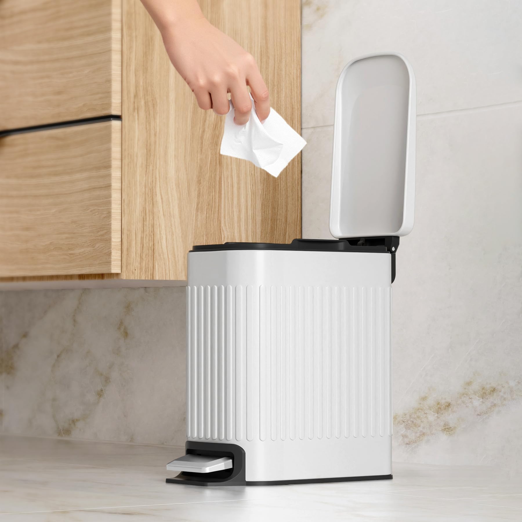 Slim Bathroom Trash Can with Lid Soft Close & Pedal