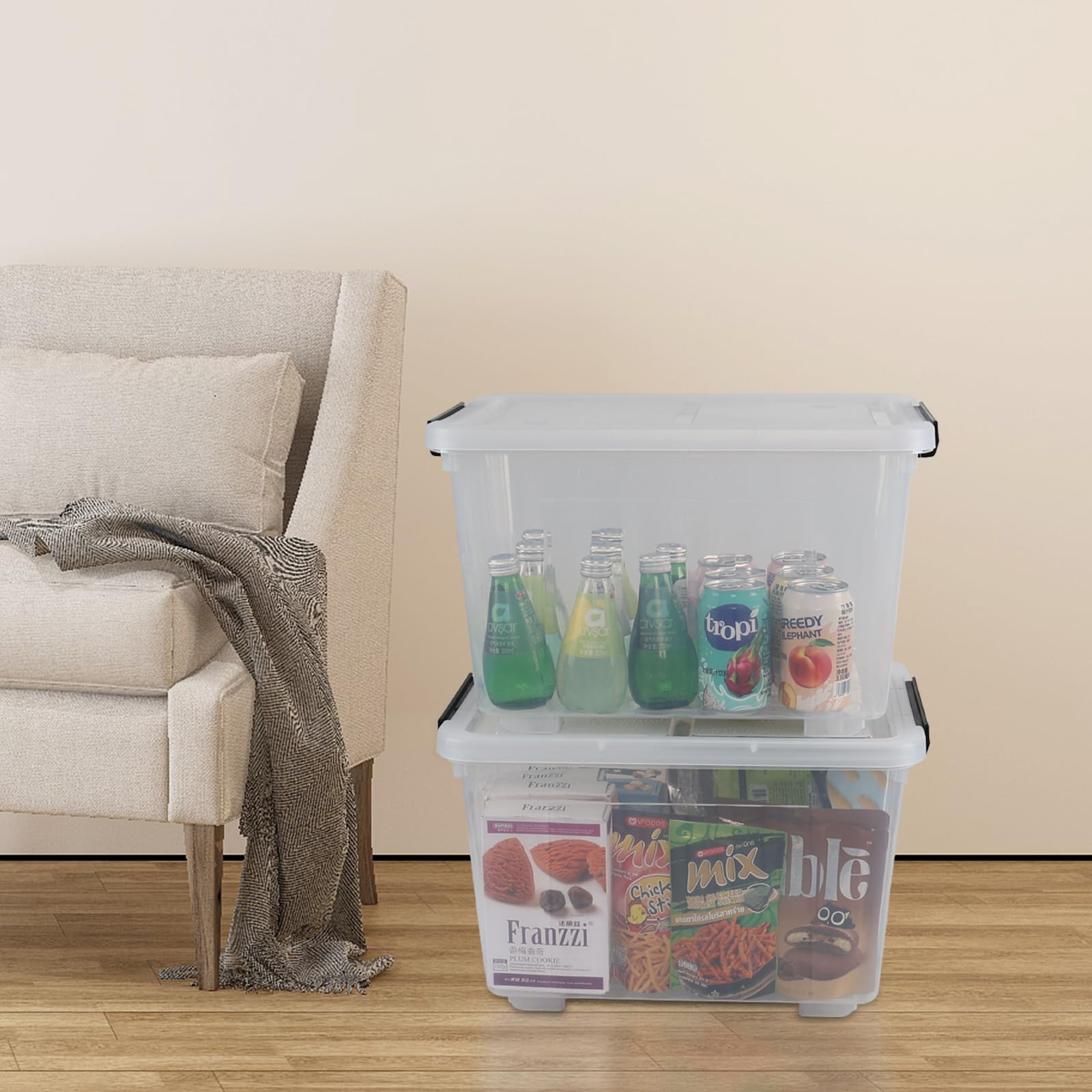 30 Quart Clear Plastic Latch Storage Bins with Wheels (4 Count)