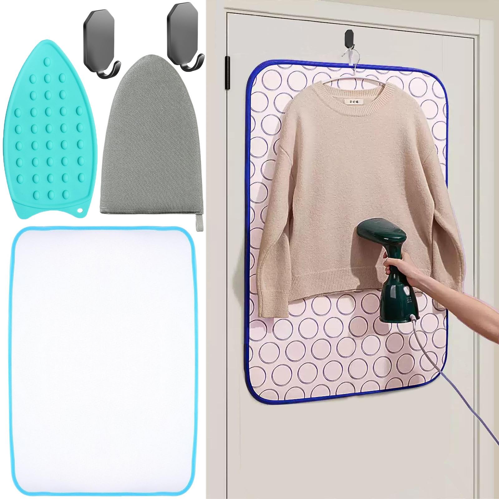 Portable Ironing Mat for Table Top Ironing Pad for Countertop Thick Ironing Blanket Over The Door Steamer Pad Washer Dryer Heat Resistant Pad Cover Travel Ironing Board