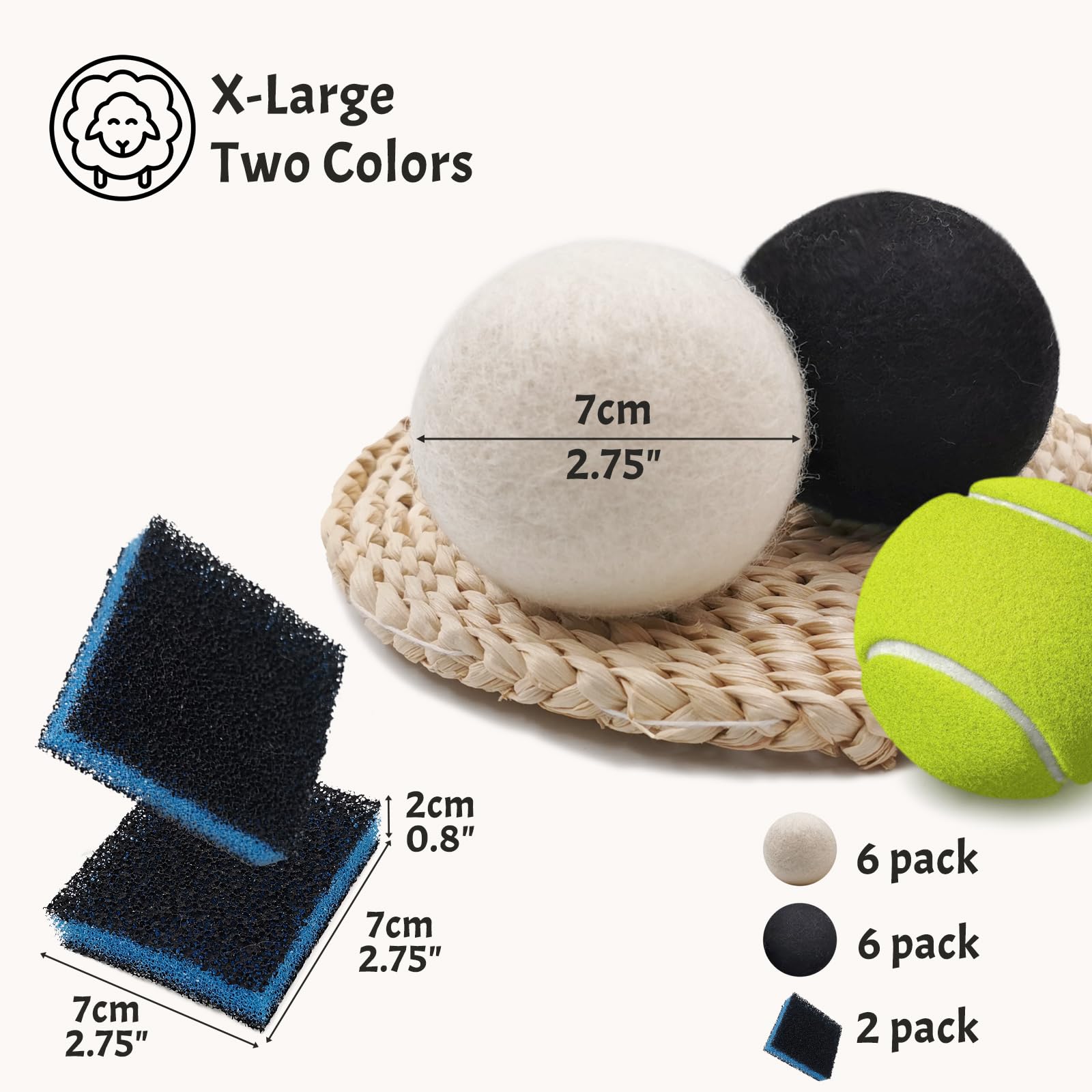2.75"Wool Dryer Balls 12 Pack