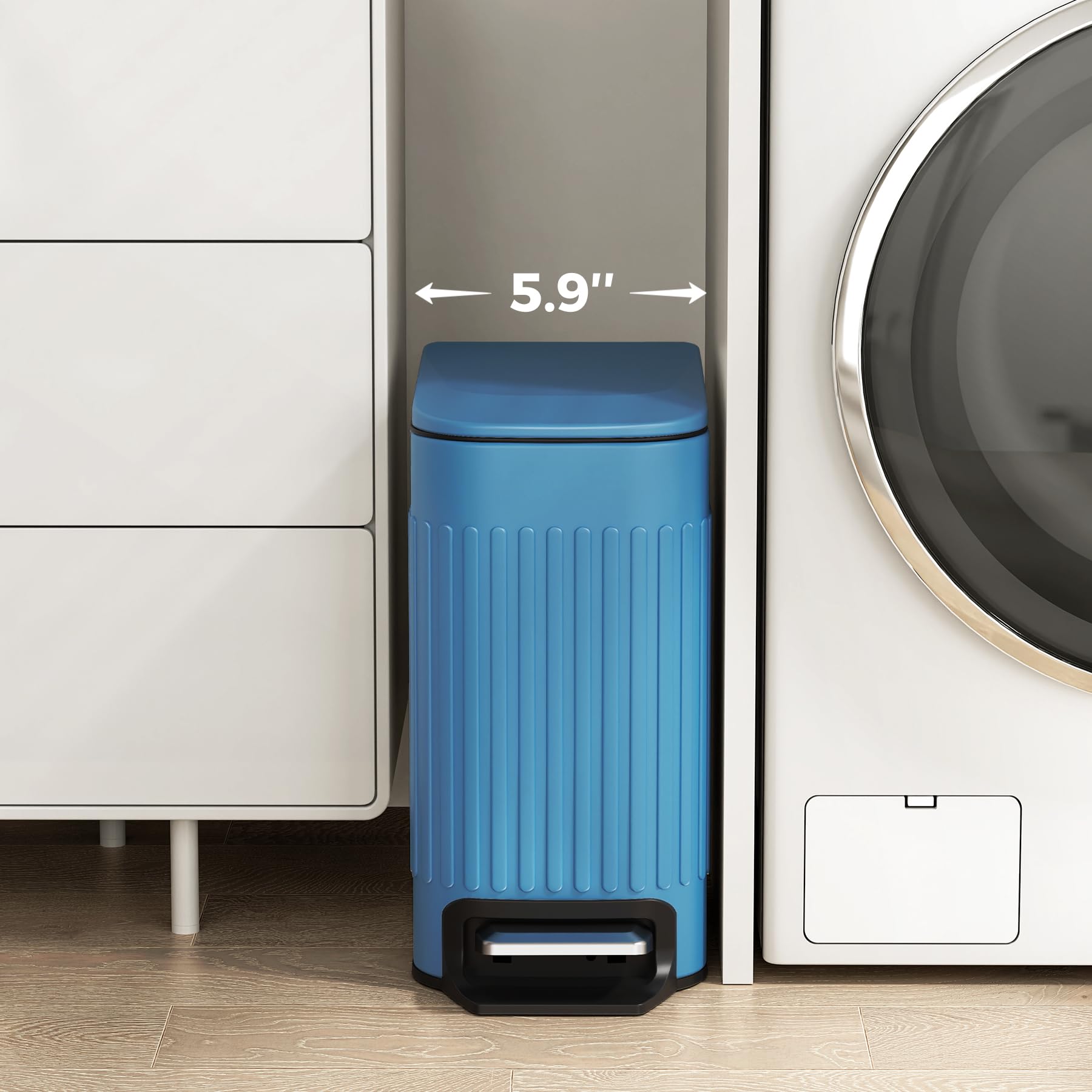 Slim Bathroom Trash Can with Lid Soft Close & Pedal