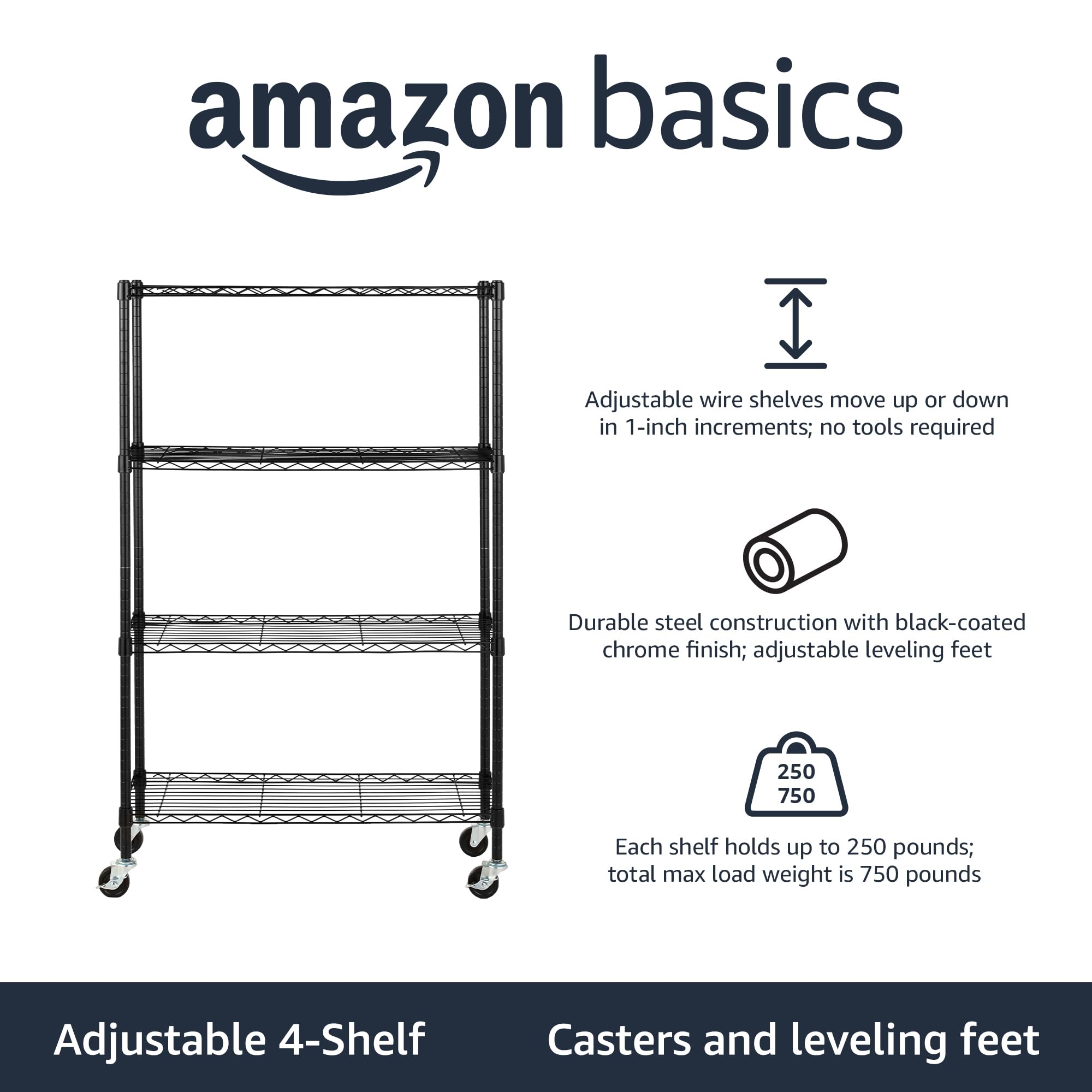 4 Shelf Heavy Duty Garage Shelving Storage Unit on 3" Wheel Casters