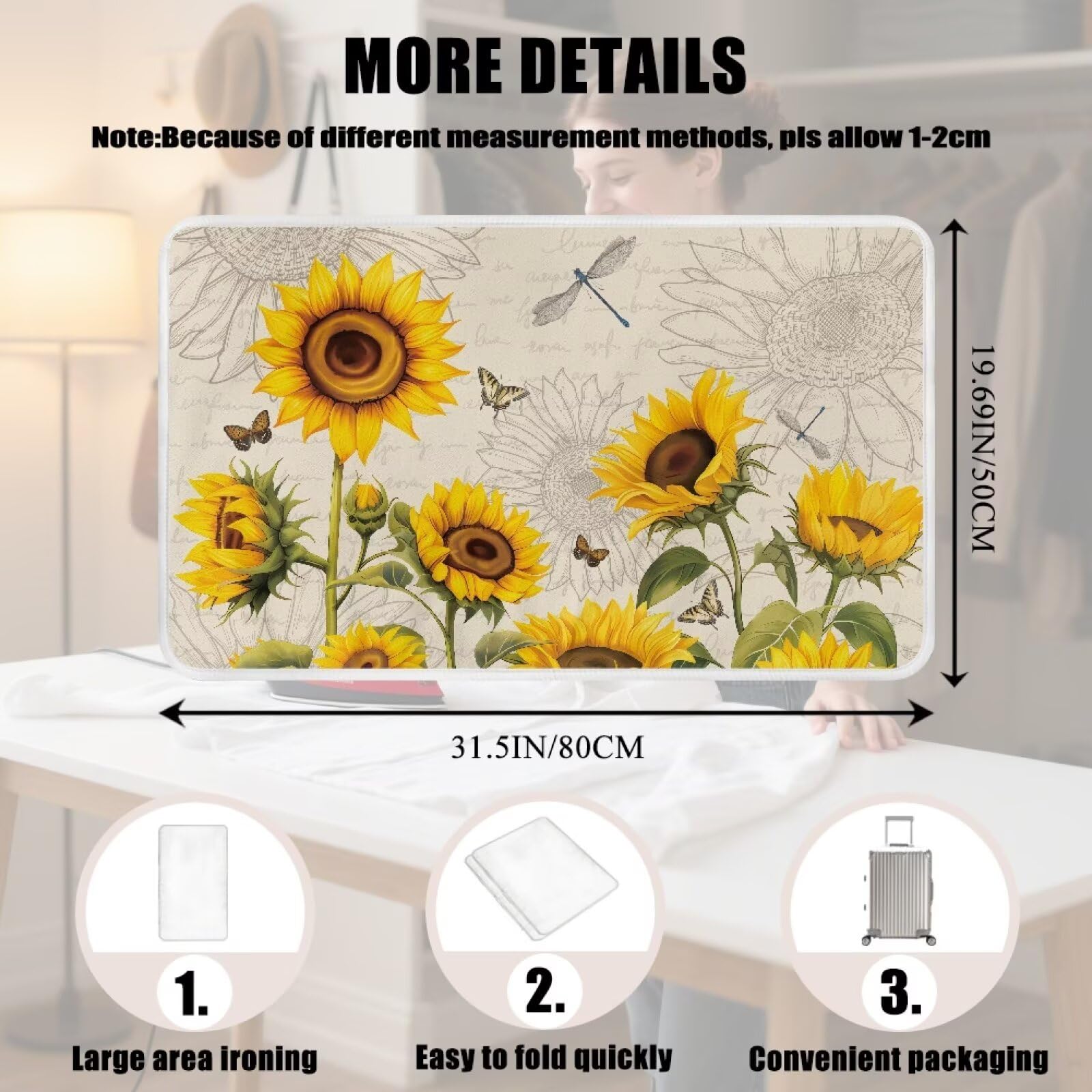 Sunflower Ironing Mat Pad for Table Portable Travel Iron Blanket Vintage Ironing Board Covers Tribal Pressing Mat Heat Press Pads 32x16 Inches