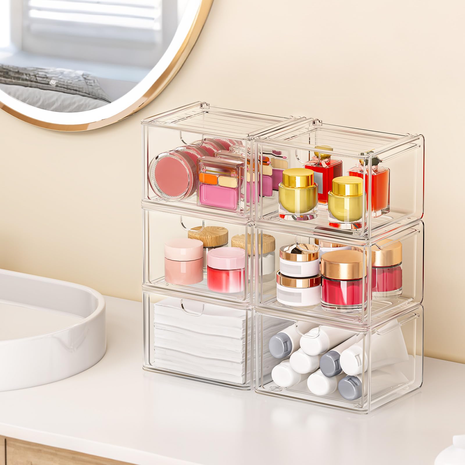 6 Pack Stackable Acrylic Storage Drawers (6 Count)