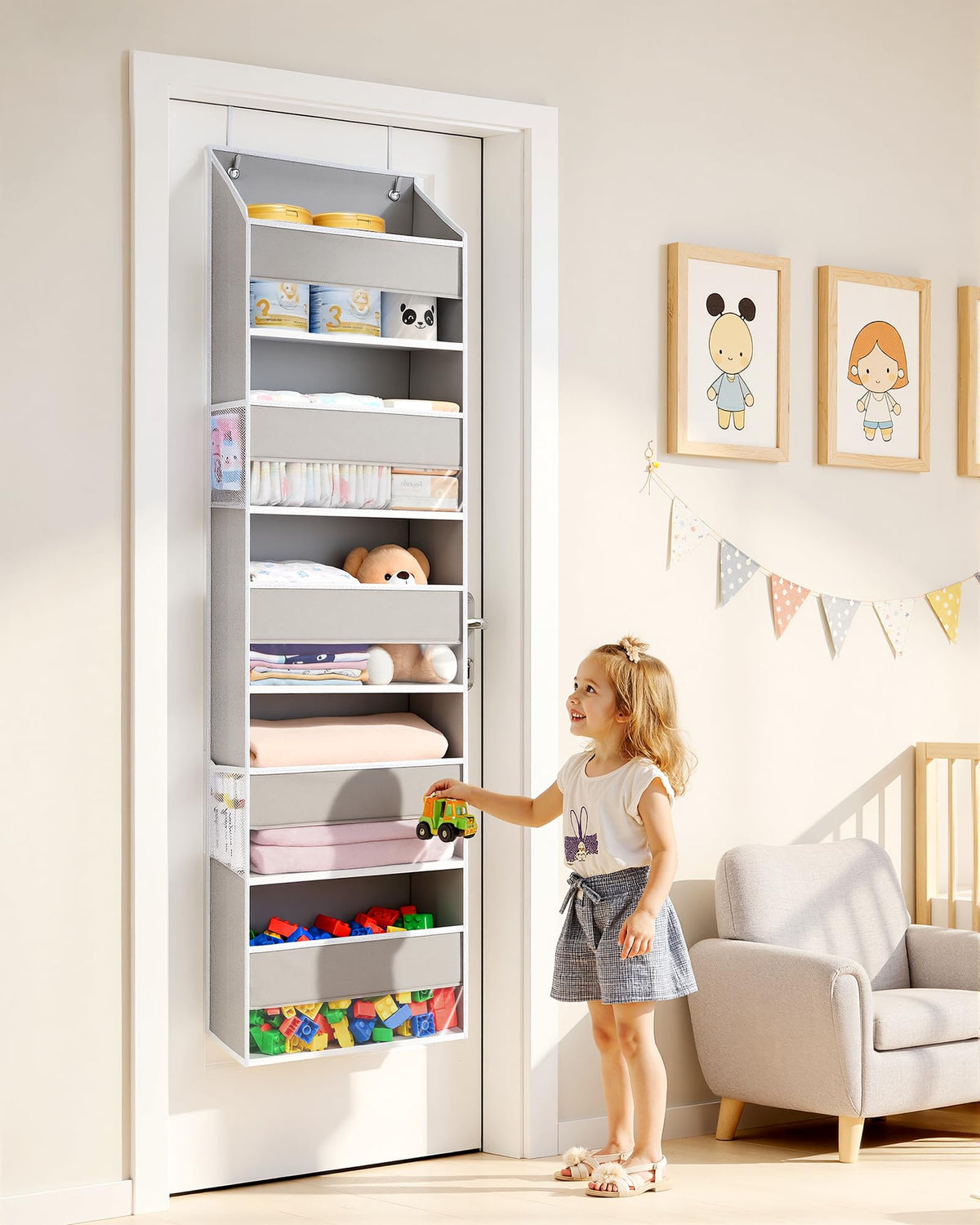 2-Pack Over-The-Door Organizer 5 Tiers, – Hanging Storage Organizer with 4 Mesh Side Pockets,Space Saving Closet Door Organizer for Clothes, Shoes, Toys, Accessories Light Gray