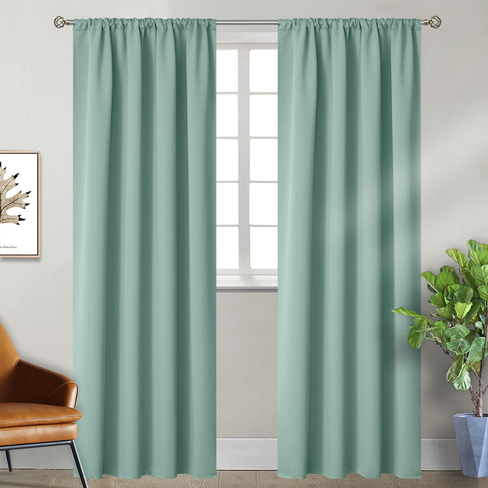 Light Sage Blackout Curtains for Living Room 84 Inches Long (2 Count)