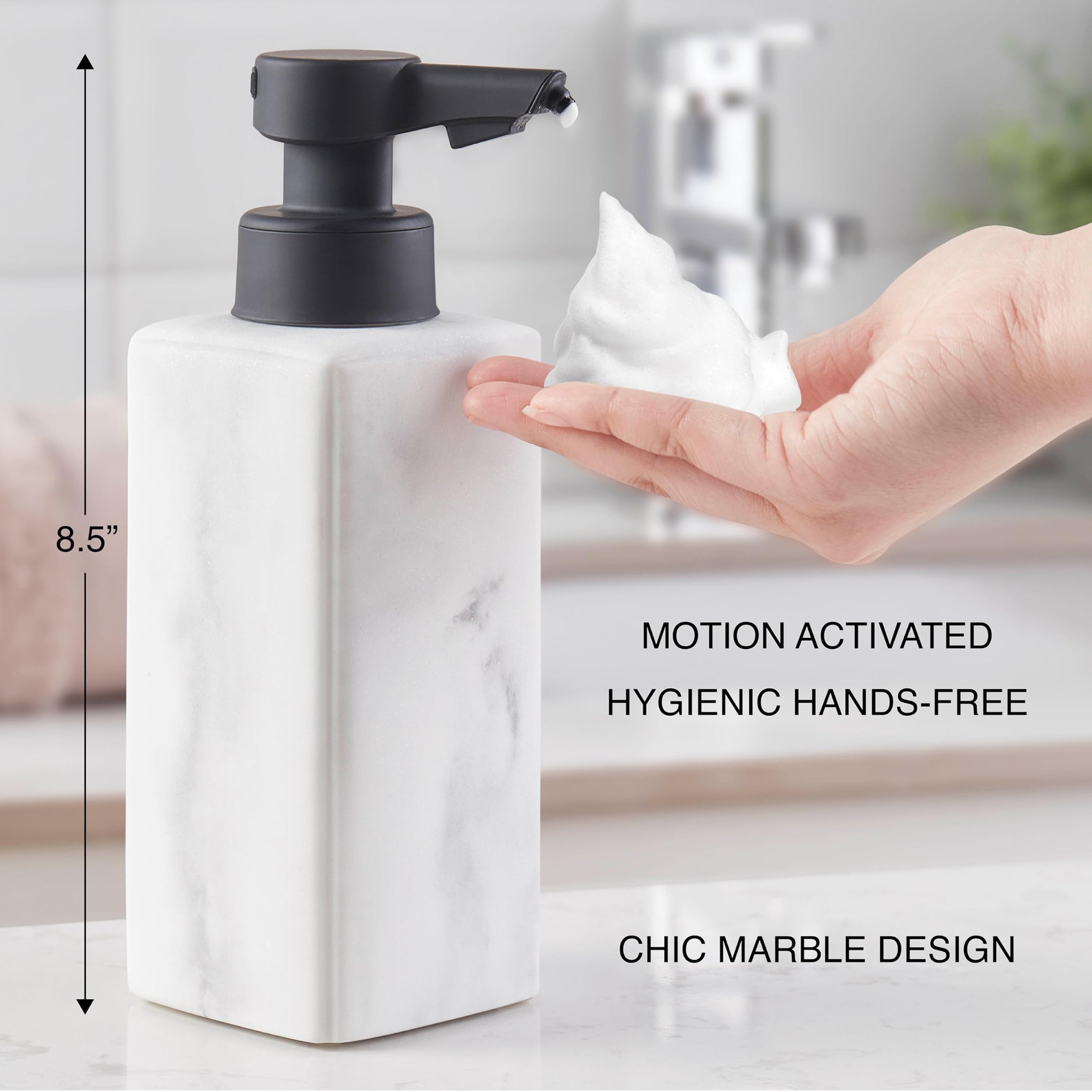 Faux Marble Automatic Liquid Soap Dispenser Rechargeable 8.6x3 White