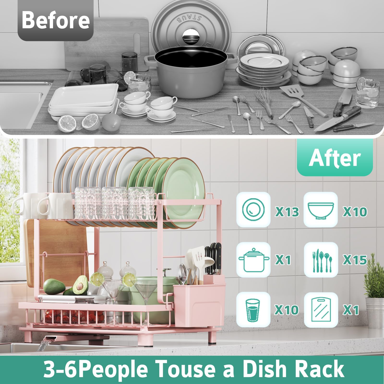 2 Tier Dish Drying Rack for Kitchen Counter