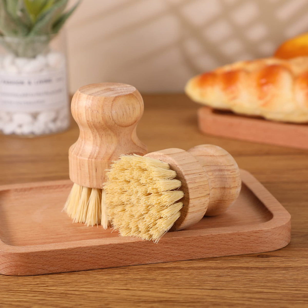 6 Packs Bamboo Dish Scrub Brushes Wooden Scrubbers Set Kitchen Dishwashing Scrubber with Natural Sisal Bristles for Iron Pot Pan Sink (6 Count)