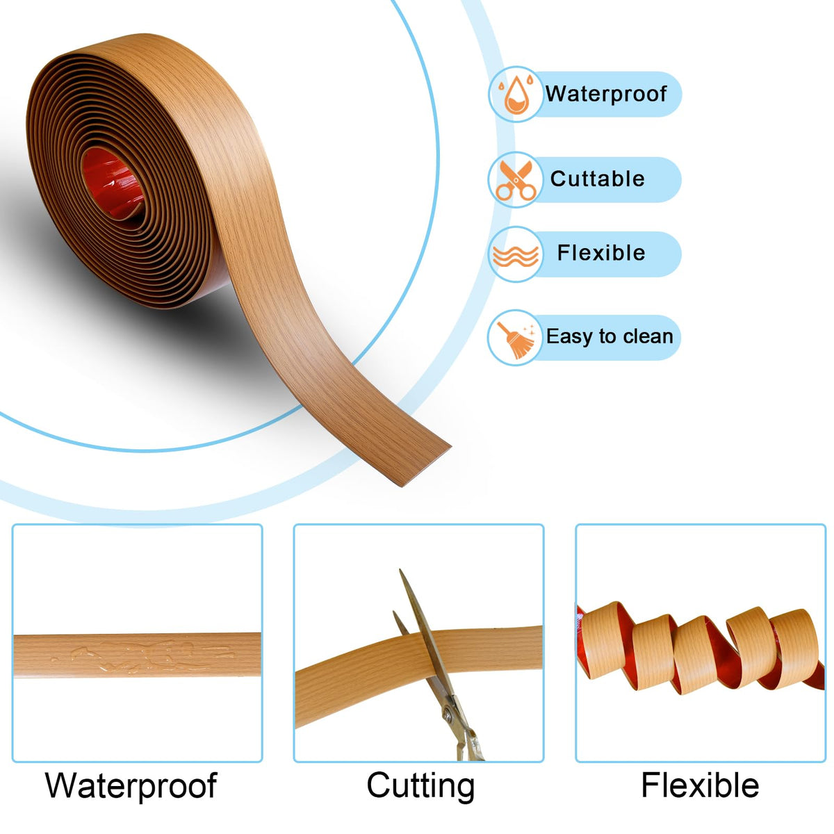 Floor Door Flat Transition Strip & Self Adhesive Floor Vinyl Floor Edge Trim Laminate Floor Gap Covering Joining Strip