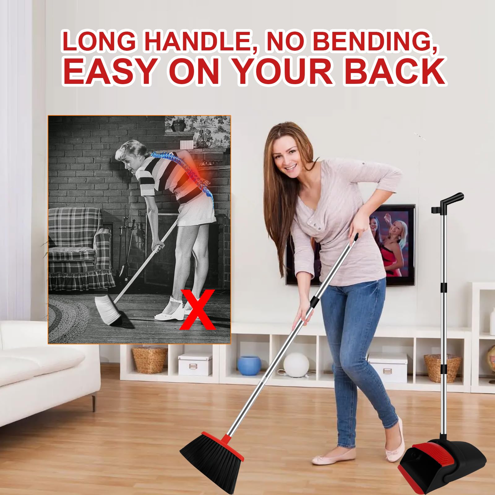 Red Broom and Dustpan Combo Set