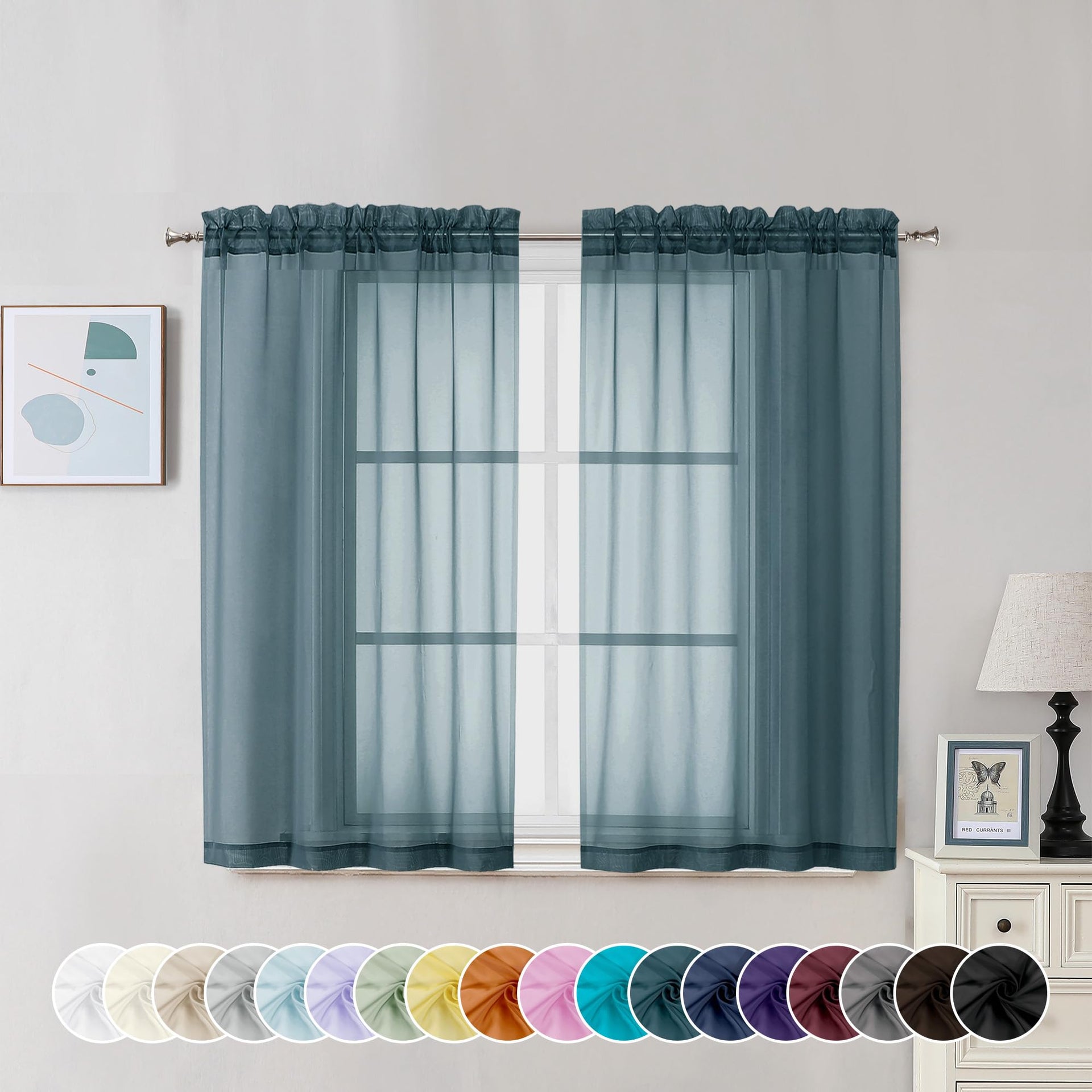 Stone Blue Sheer Curtains 45 Inch Long 2 Panels (2 Count)