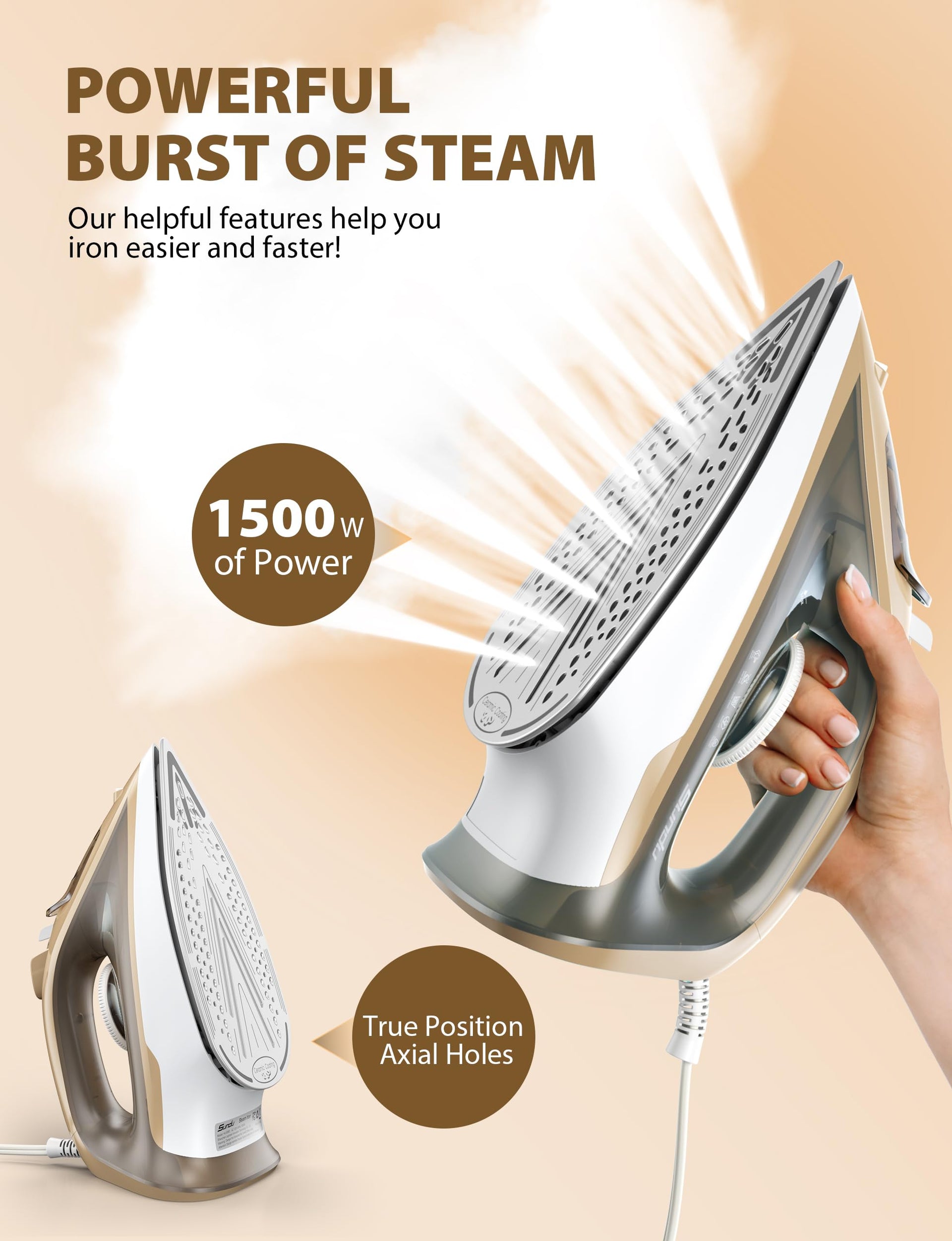 Steam Iron for Clothes with Rapid Heating Ceramic Coated Soleplate