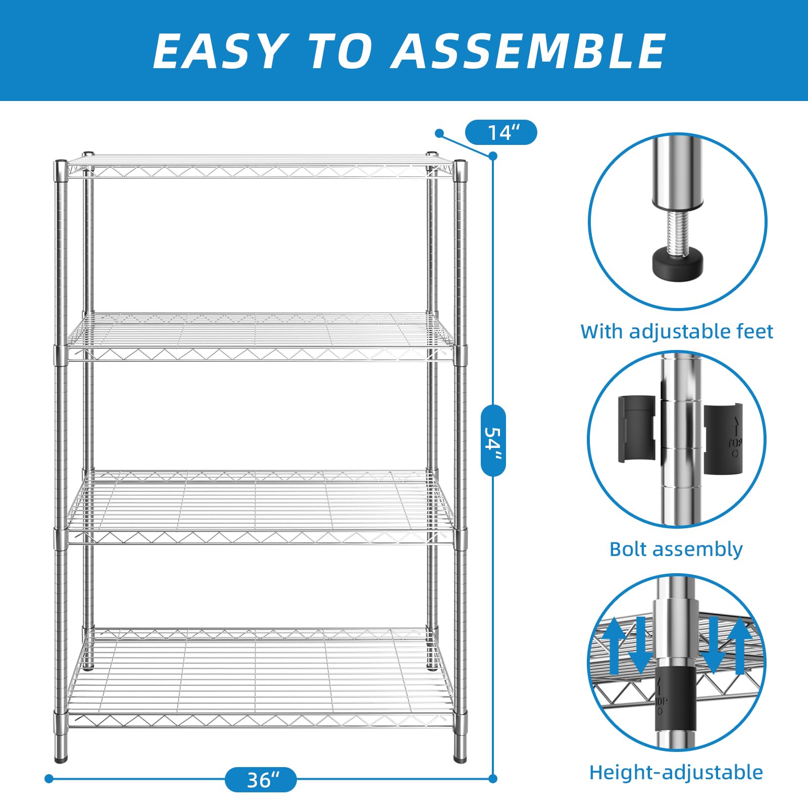 4 Shelf Adjustable Metal Wire Shelving