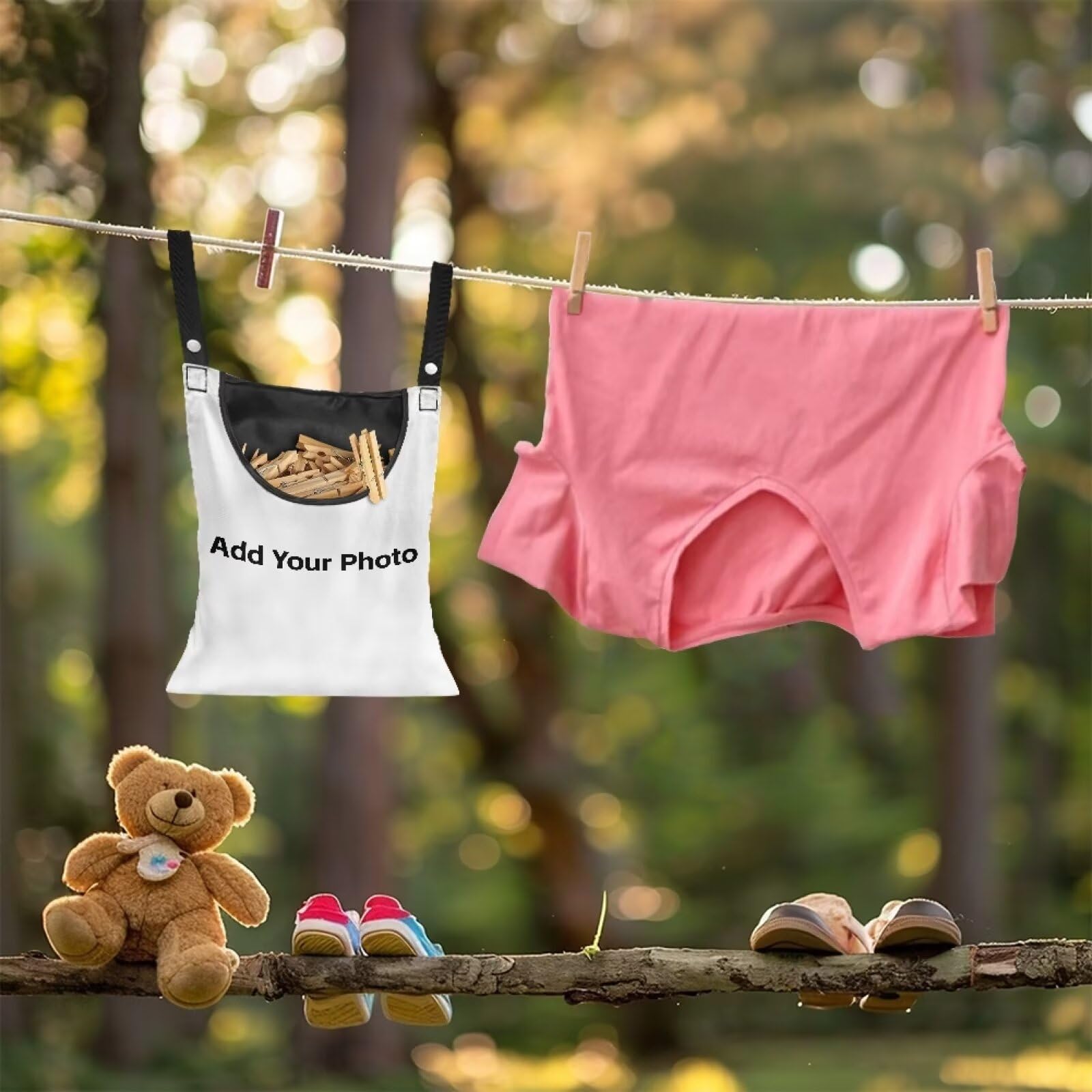 Custom Clothespin Bag Add Your Photo & Pet Photo Design with Picture Text Photo Custom Clothespin Storage with Hanger Hook Custom Clothespin Bag with Large Opening