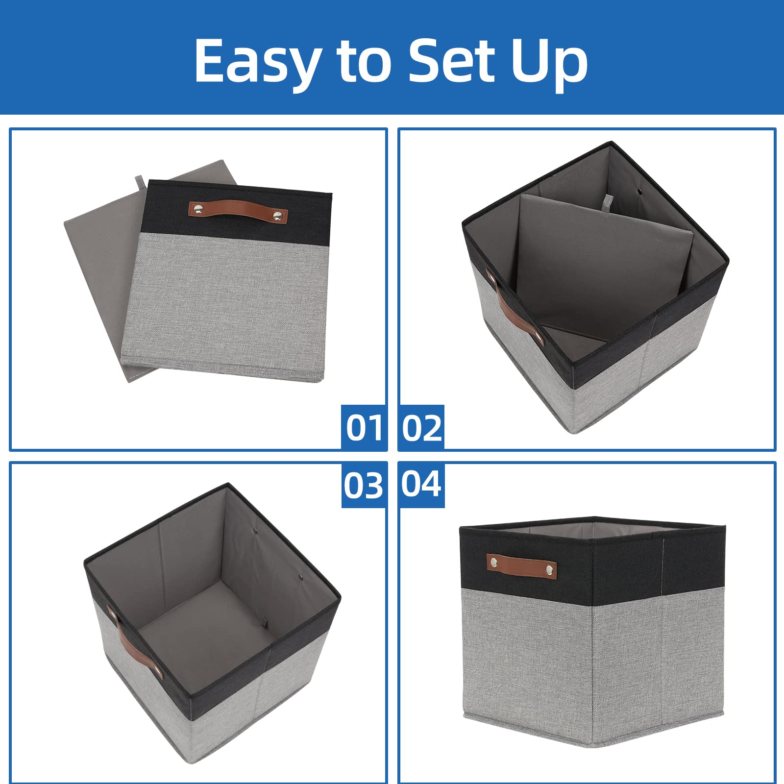 Fabric Cube Storage Bins 12 Inch Decorative Storage Cubes Baskets 4 Pack Foldable Cube Storage Bins for Closet (4 Count)