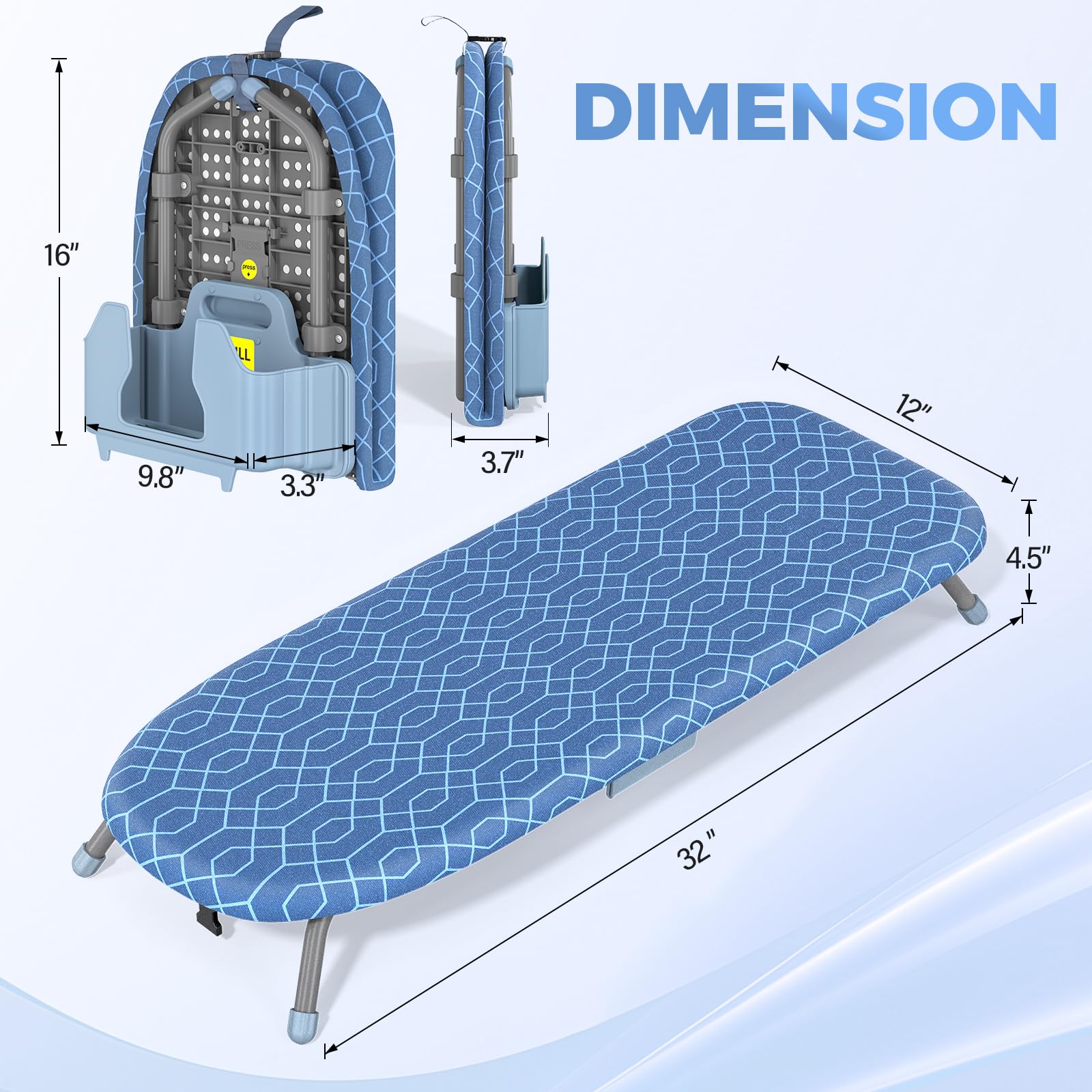 Small Ironing Board with Iron Holder Compact Tabletop Iron Board