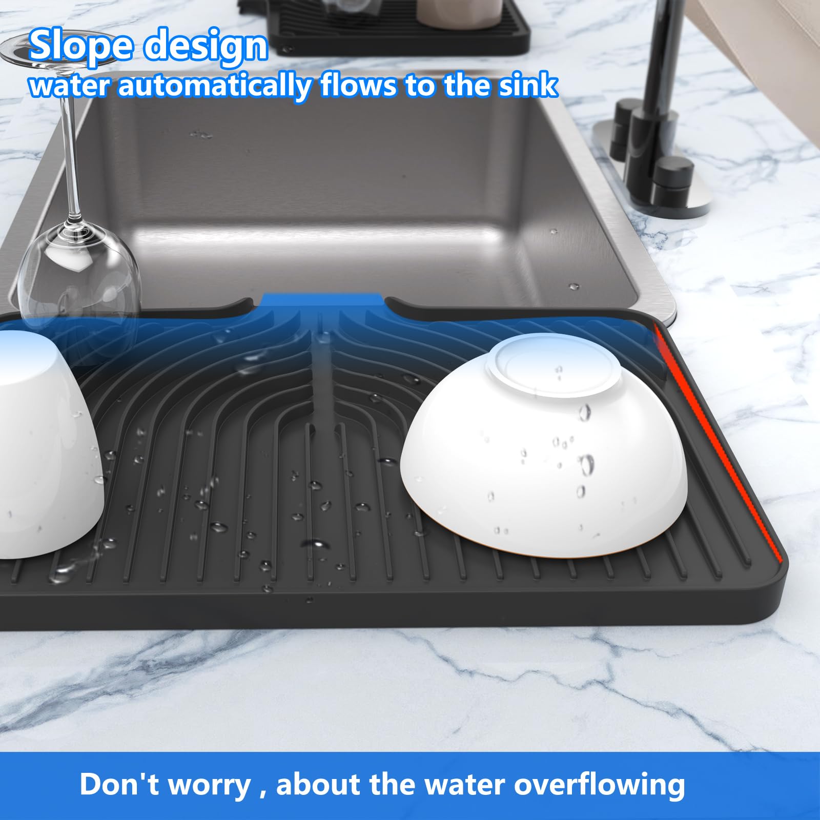 Dish Drying Mat for sink with a bulged edge