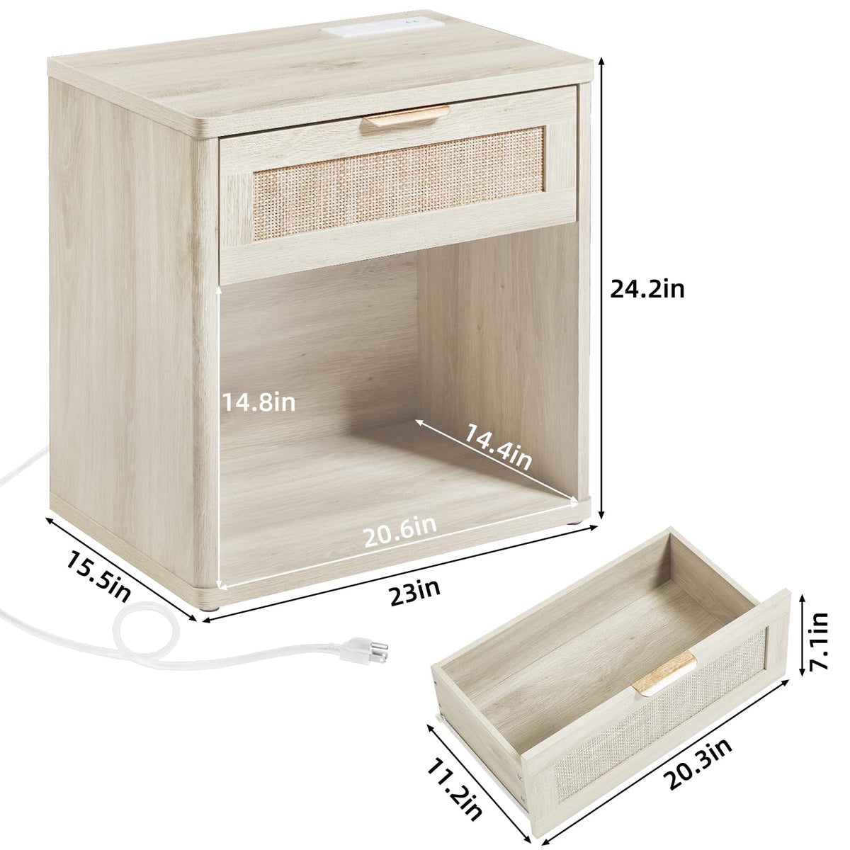 Rattan Nightstands Set of 2 with Charging Station (2 Count)