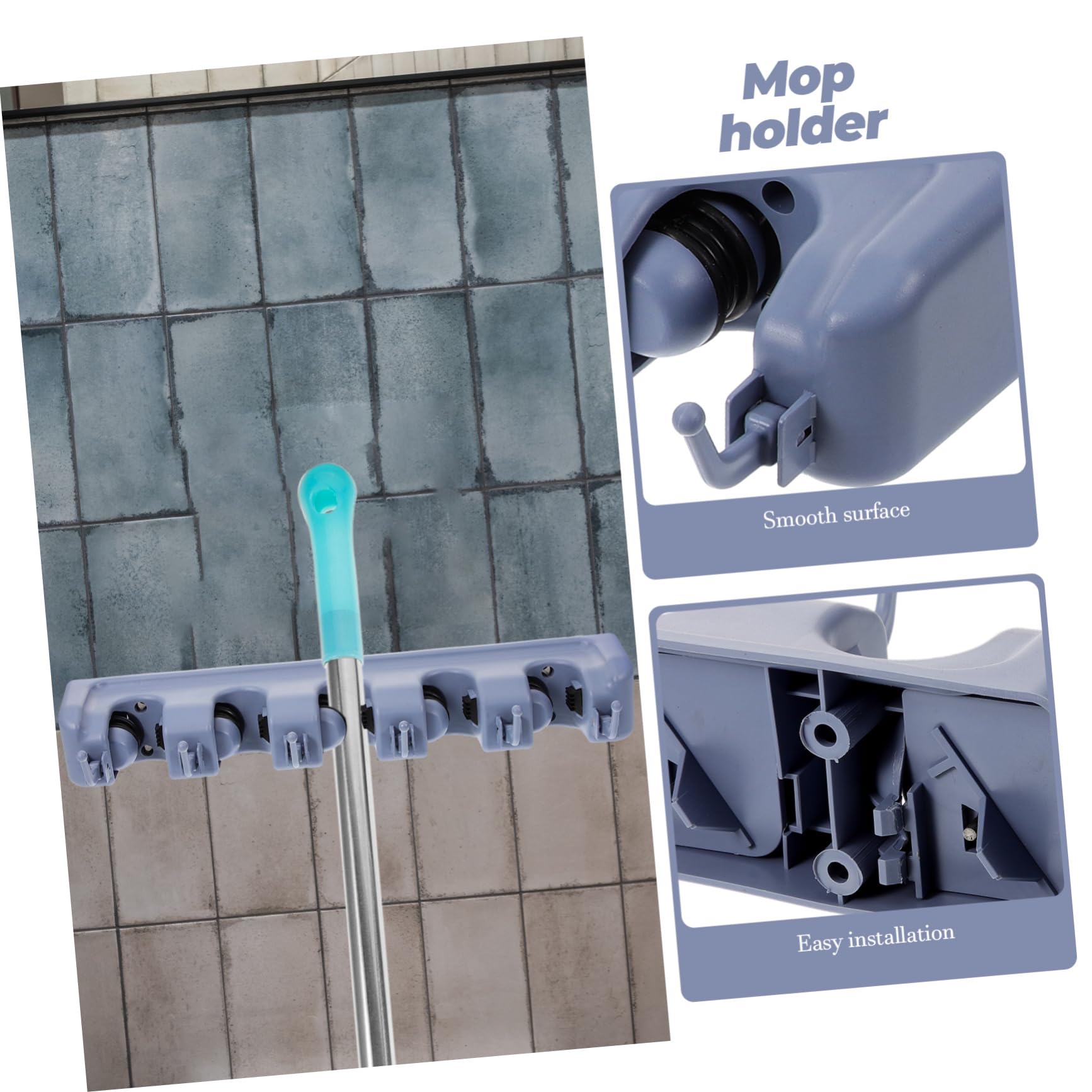 Multifunctional Wall Mounted Mop and Broom Rack Organizer with Positions and Hooks Easy Installation for Bathroom and Home Use Grey