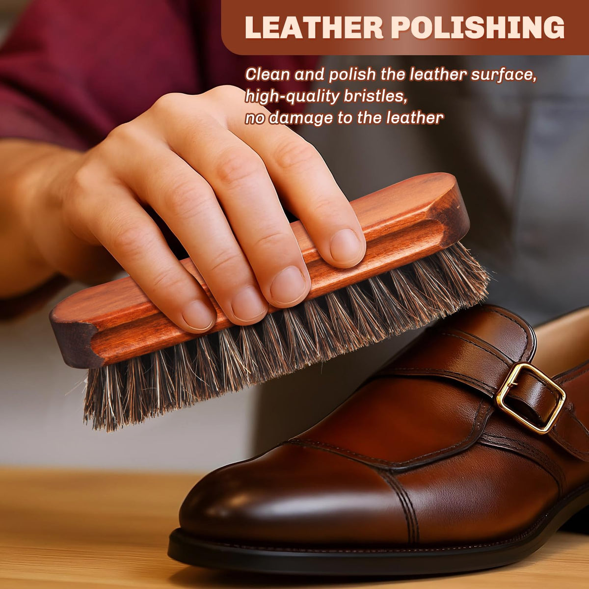 4 Pcs Horsehair Shine Shoes Brush Kit Polish Dauber Applicators Cleaning Leather Shoes Boots Care Brushes Suede Cleaner Brush with Microfiber Shoe Cloth (2.75 Count)