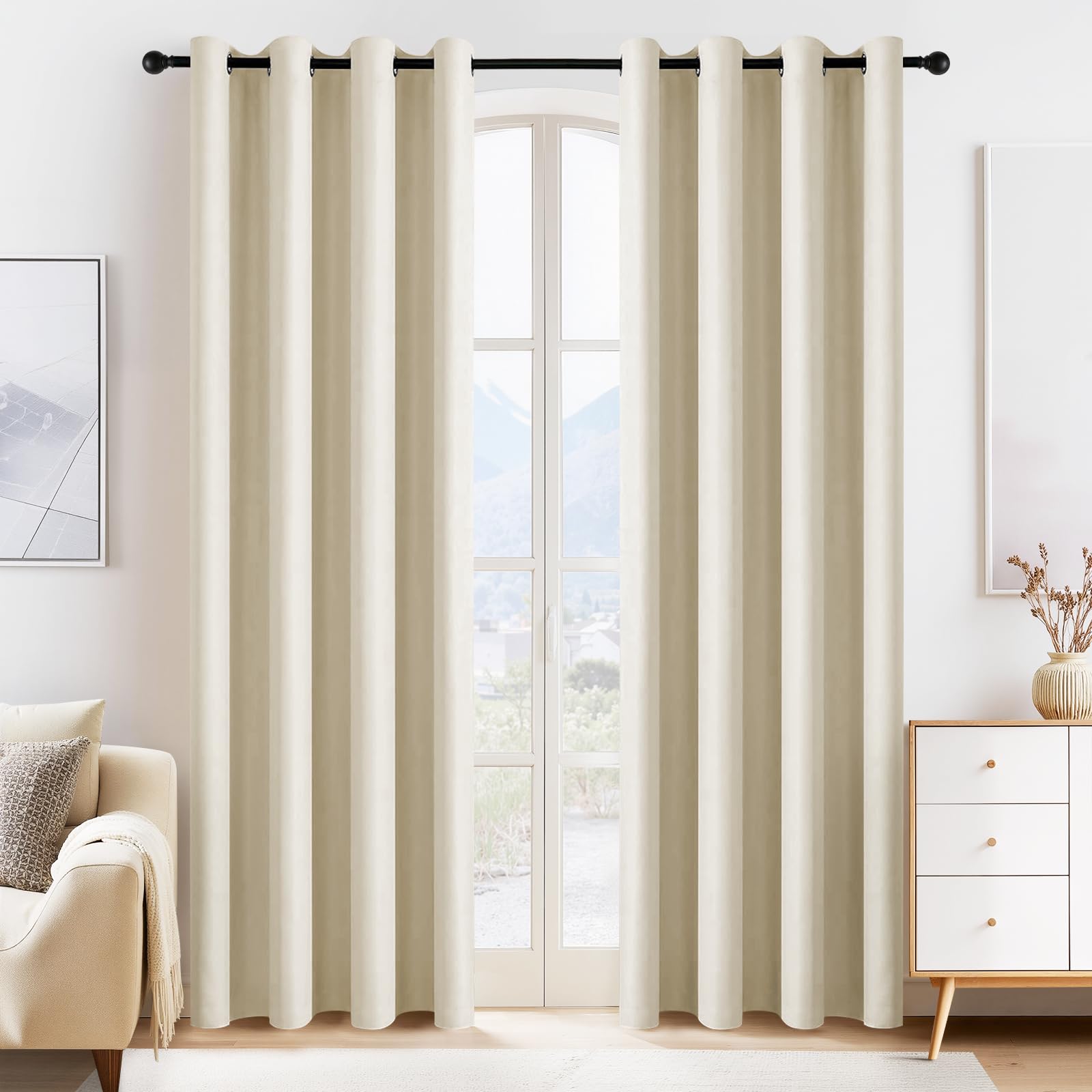 Beige Blackout Curtains 80 inch Long 2 Panels Set (2 Count)