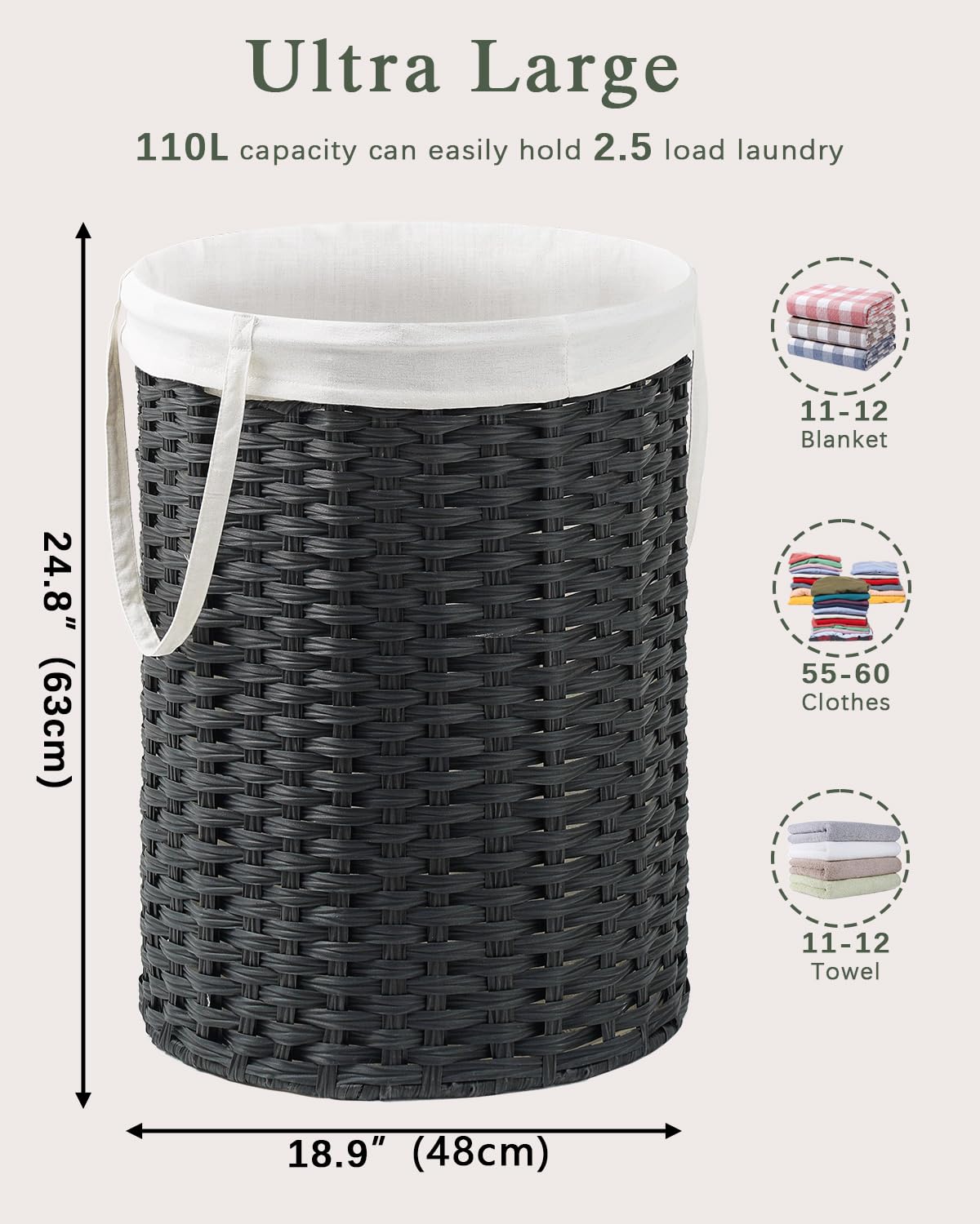 Laundry Basket Round PE Rattan Laundry Hamper