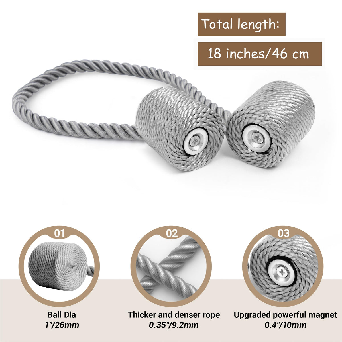 Magnetic Curtain Tiebacks Grey 2pcs (2 Count)